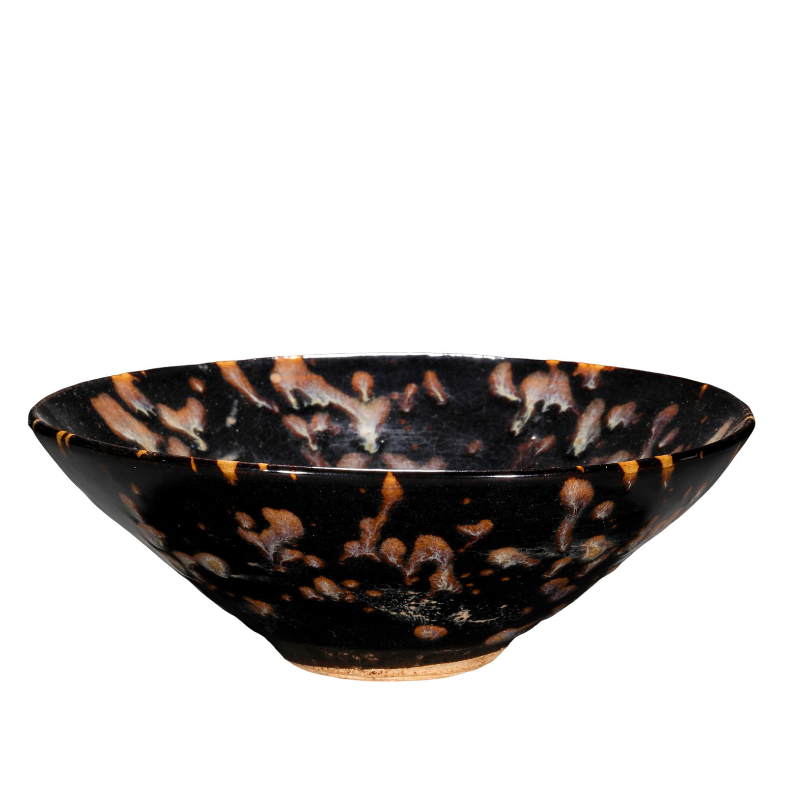 Song Dynasty (12th Century) Jizhou Kiln Black-Glazed “Tortoiseshell?? Jian Bowl: Dimensions: 12th Century; Height approximately 5.5 cm (2.2 inches / 0.18 ft), Diameter approximately 15.5 cm (6.1 inches / 0.51 ft)Condition & Provenance: Good condition with naturally preserved glaze