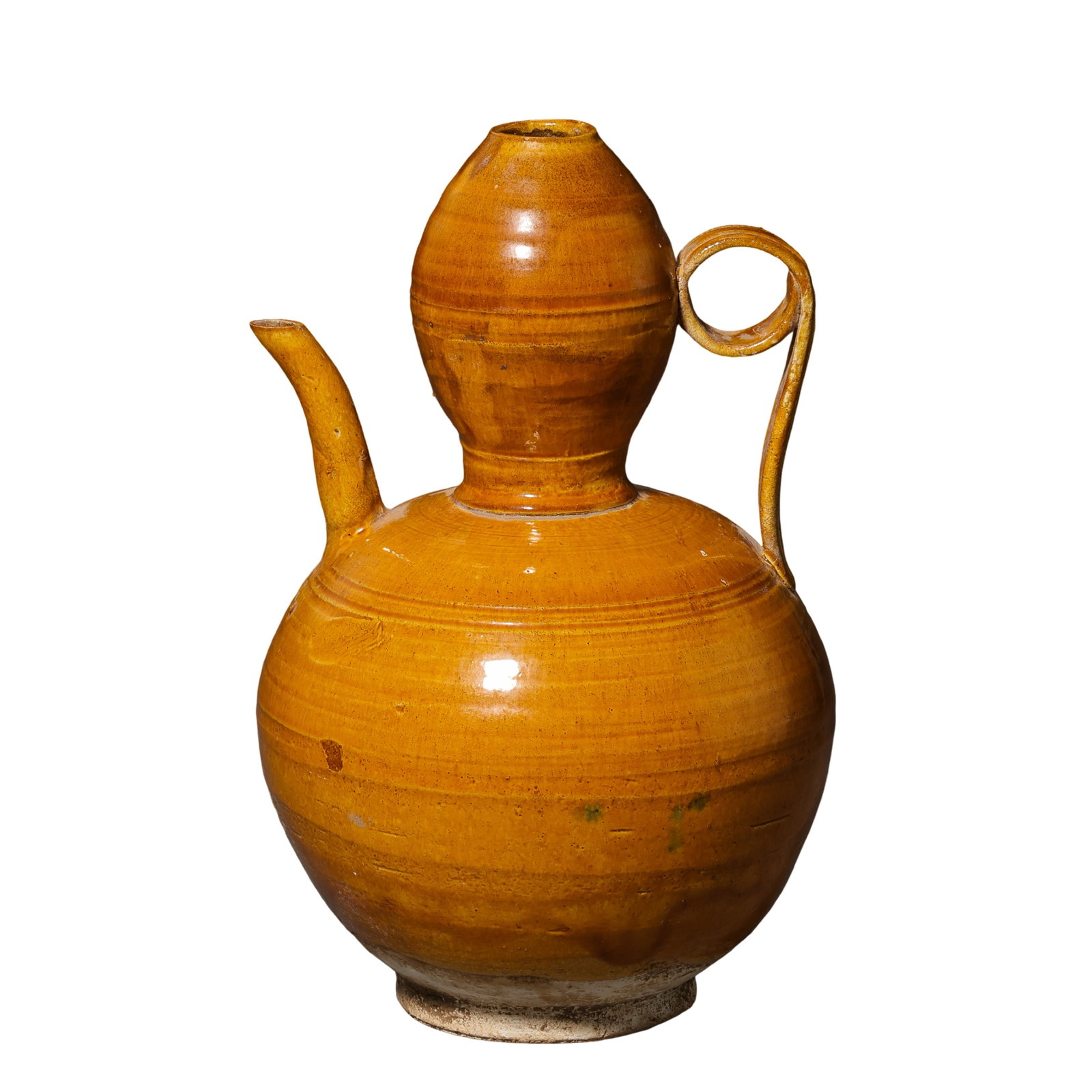Liao–Jin Period Yellow-Glazed Gourd-Shaped Ewer (10th–13th Century): Dimensions: Height 26 cm (10.2 in, 0.85 ft), Width 16 cm (6.3 in, 0.52 ft), Liao–Jin Period (10th–13th Century)Condition & Provenance: Good overall condition with natural age-related surface chara