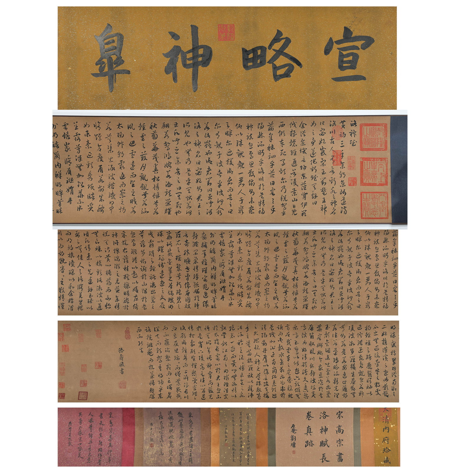 Silk Handscroll of Emperor Gaozong of Song Zhao Gou’s Running Script “Rhapsody on the Luo River: Dimensions: Overall length 595 cm width 31 cm approx. 234.3 12.2 inches; approx. 19.5 1.0 feet)