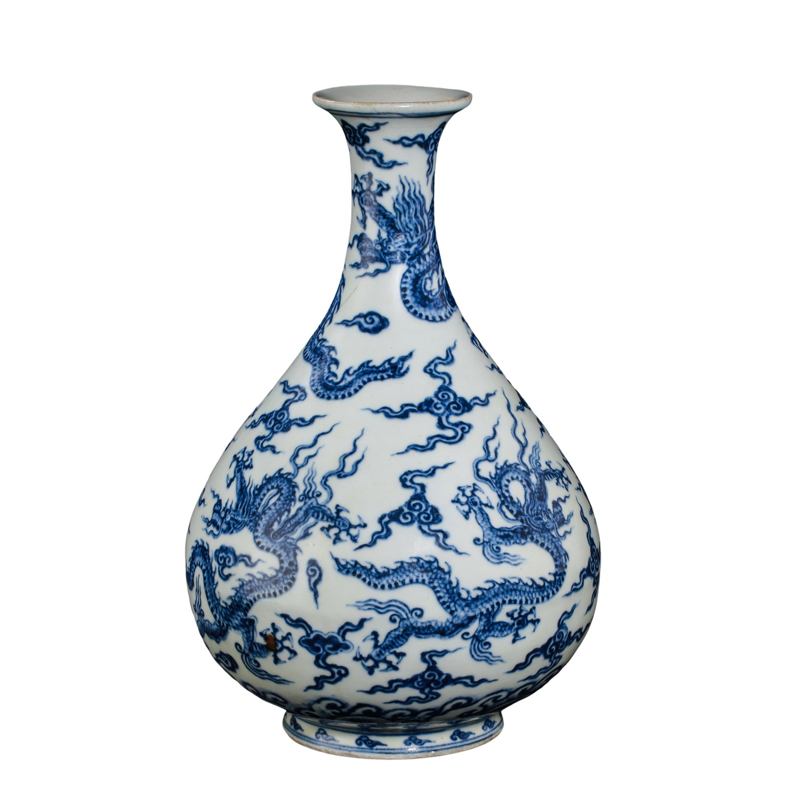 Ming Yongle Period (1403–1424, 15th Century) Blue and White Cloud and Dragon Decorated Yuhuchun (1 of 7)