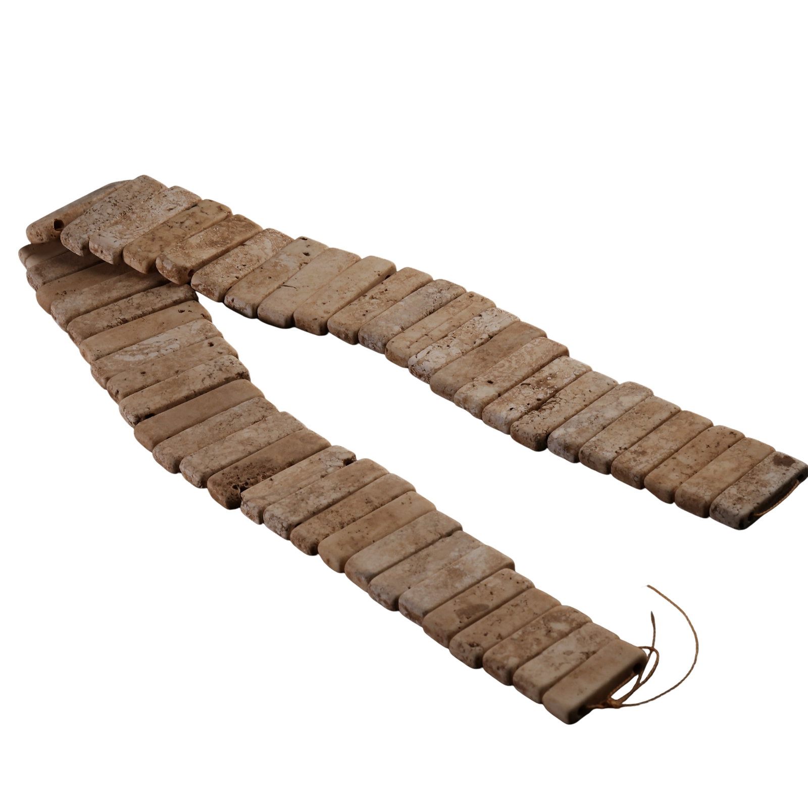 Ancient Hetian Jade Long Rectangular Tube Necklace (Jade Slat String Ornament) with Chicken-Bone: Dimensions: Overall L. approx. 56 cm (22.0 in / 1.84 ft); Individual jade tube W. approx. 4 cm (1.6 in); Weight approx. 330 g; Neolithic to Early Bronze Age Period (approx. 3000–1000 BCE)?Condition 