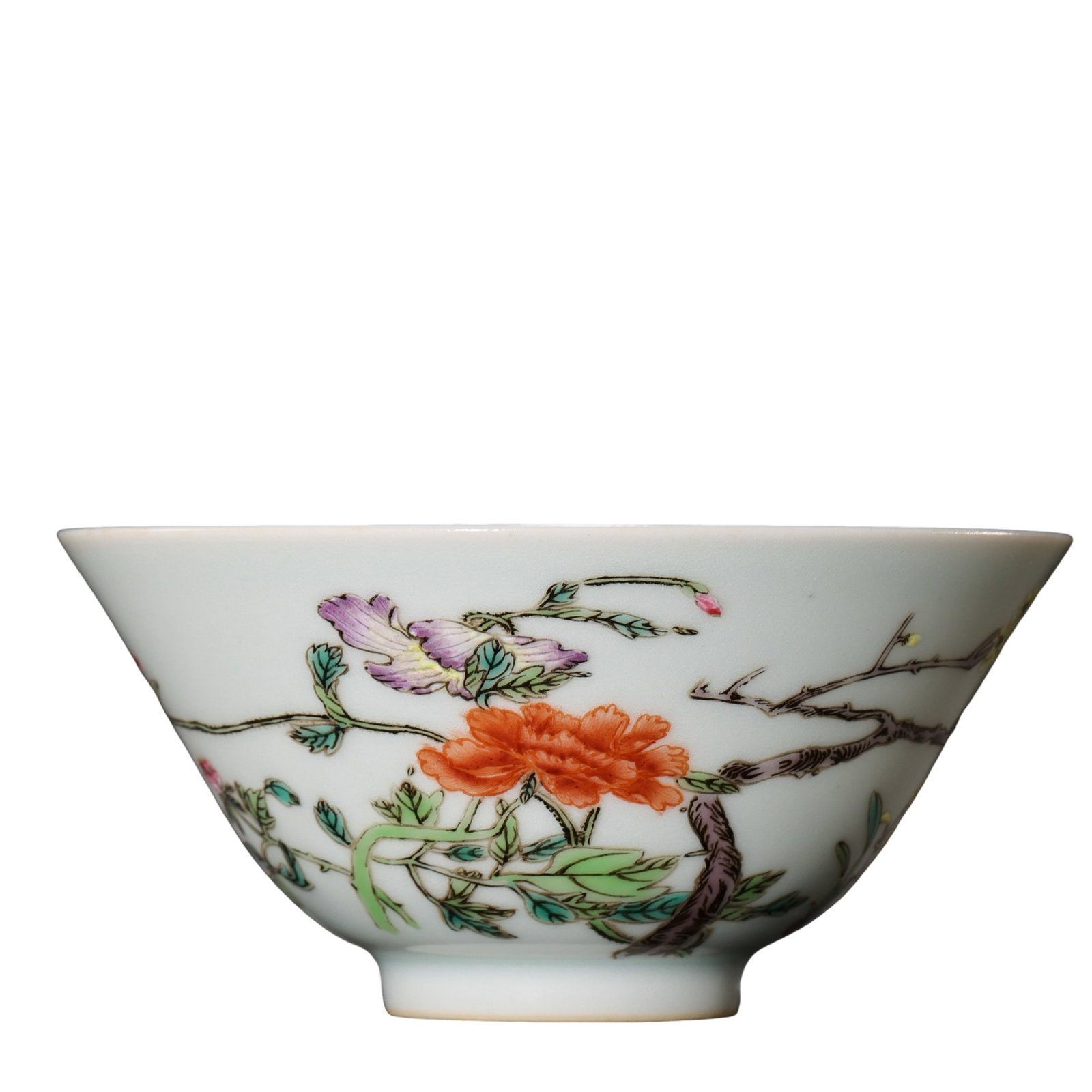 Late Qing Dynasty Famille-Rose “Four Seasons Flowers?? Conical Bowl with “Dingfu Xing You Heng (1 of 8)