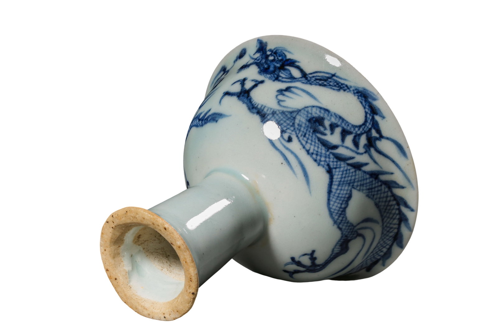 Blue and White Stem Cup with Dragon and Cloud Pattern - 10