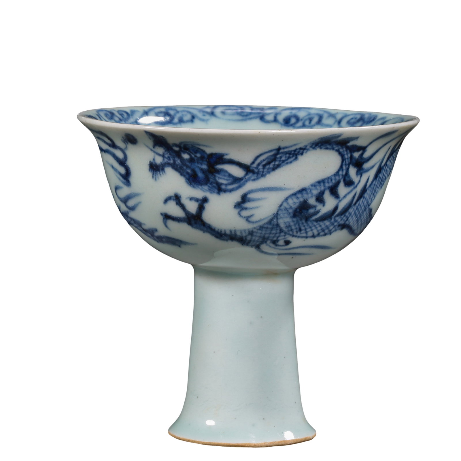 Blue and White Stem Cup with Dragon and Cloud Pattern - 2