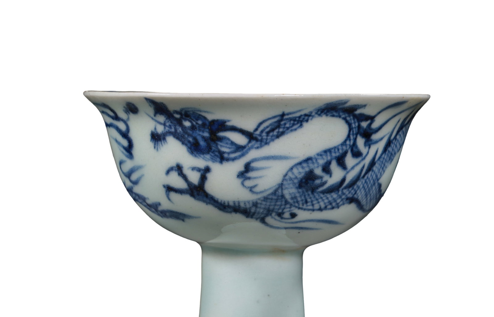 Blue and White Stem Cup with Dragon and Cloud Pattern - 3