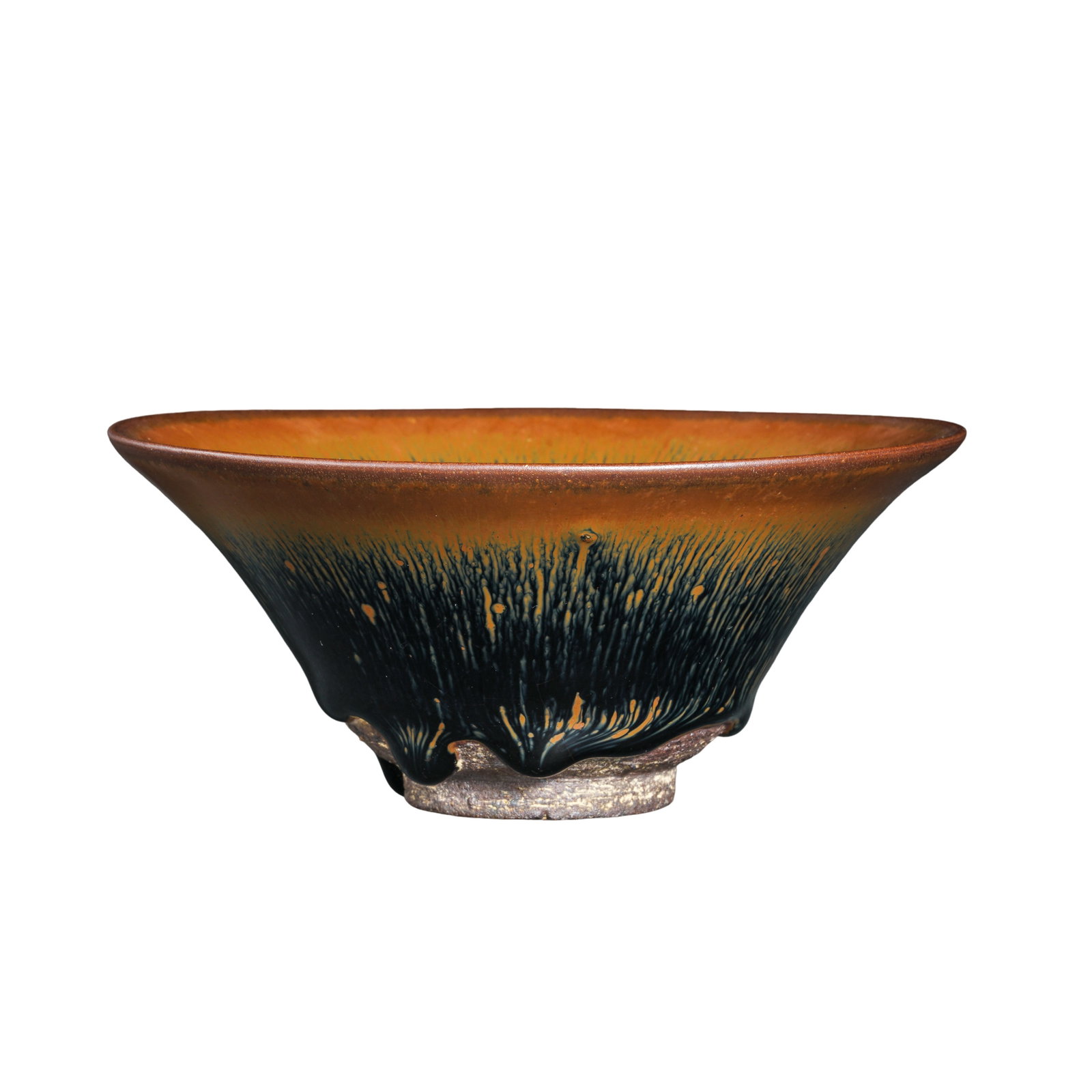 Southern Song Dynasty Jian Kiln “Golden Hare’s Fur?? Black Glazed Conical Tea Bowl (12th–13th: Dimensions: Diameter 13 cm (approx. 5.1 in); Height 5.7 cm (approx. 2.2 in); Southern Song Dynasty, 12th–13th century?Condition & Provenance: The bowl is well preserved with a luminous glaze surface