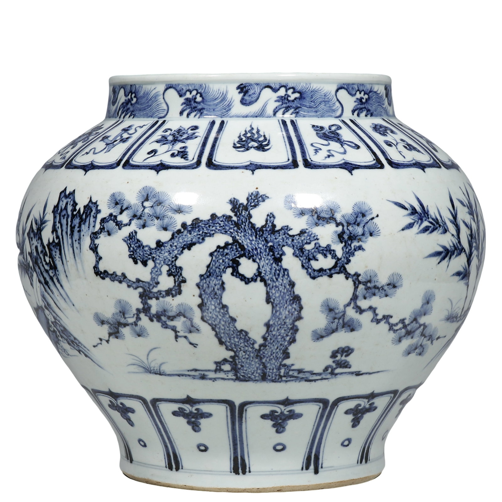 Yuan Dynasty Blue?and?White Large Jar with Three Friends of Winter (Pine, Bamboo and Plum (1 of 6)