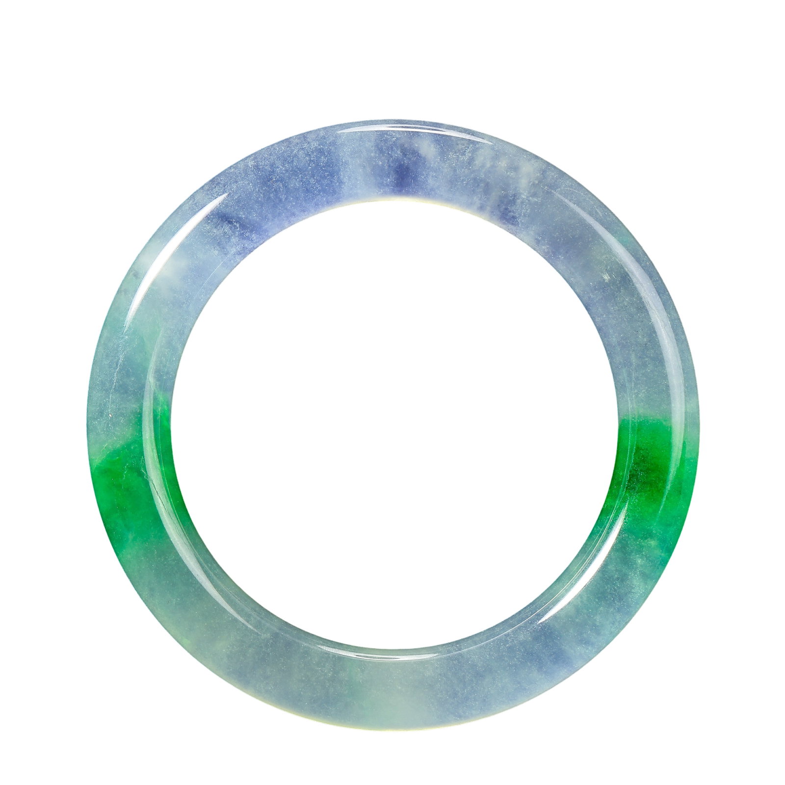 A Fine High-Ice Jadeite Bangle with Vivid Emerald Green Accents Late Qing Dynasty to Early 20th (1 of 6)