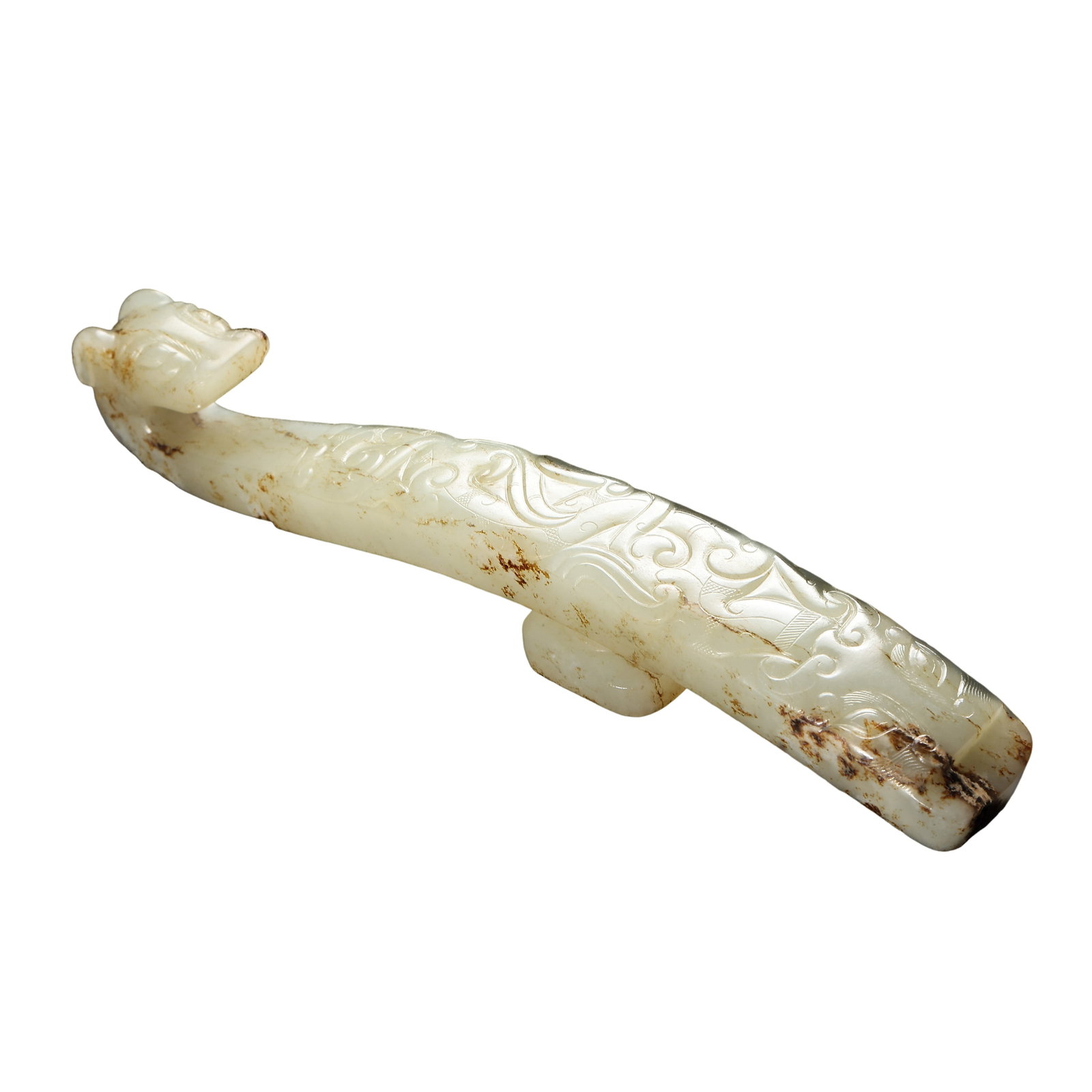 Warring States Period Hetian White Jade Dragon-Head Belt Hook with Cloud Scroll Design (475–221 (1 of 11)