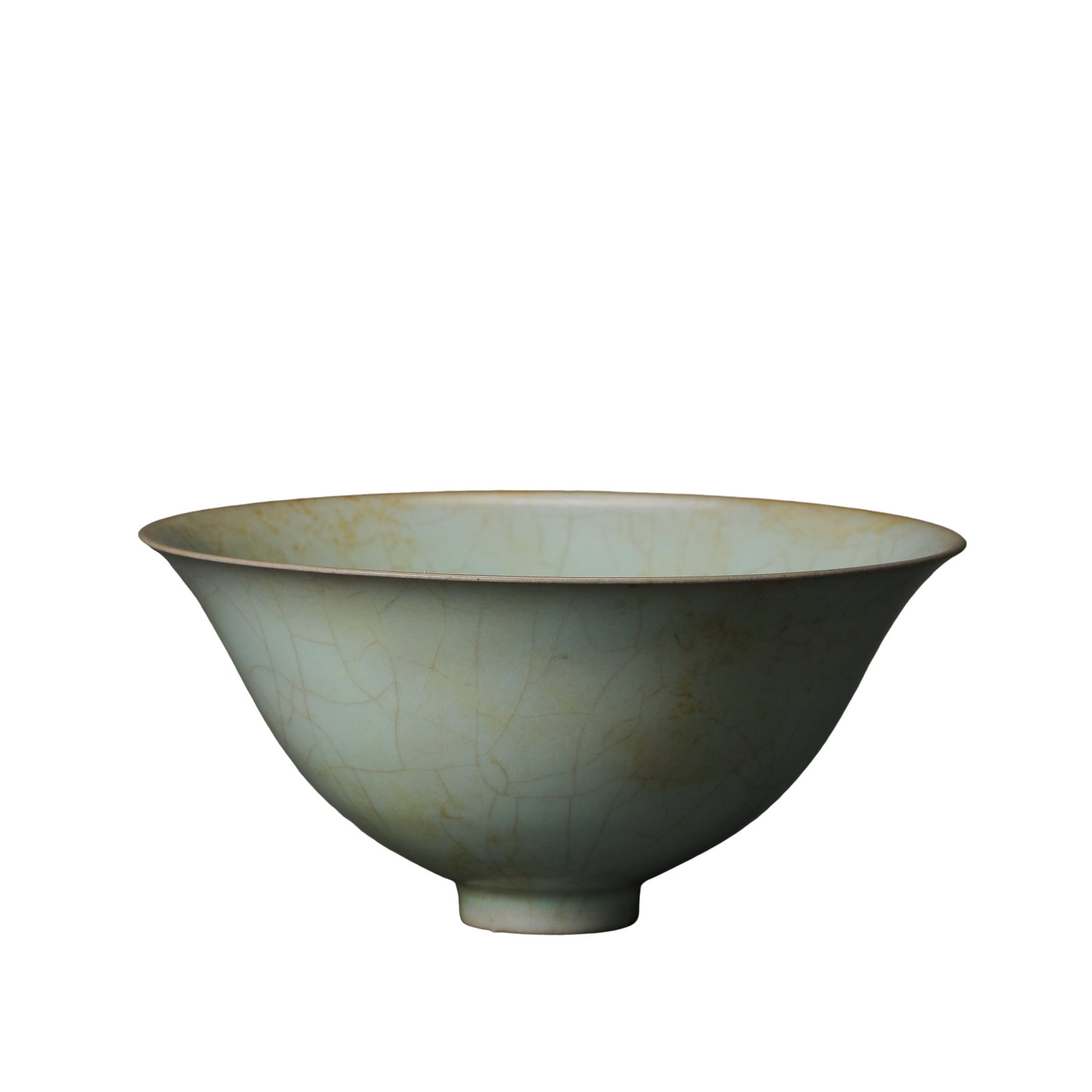 Northern Song Dynasty Ru Ware Celadon Sky-Blue Conical Tea Bowl (960–1127 CE): Dimensions: Diameter 13.5 cm (5.31 in), Height 6.5 cm (2.56 in), Northern Song Dynasty (960–1127 CE)?Condition & Provenance: The bowl is preserved in good condition with a complete form. The surface
