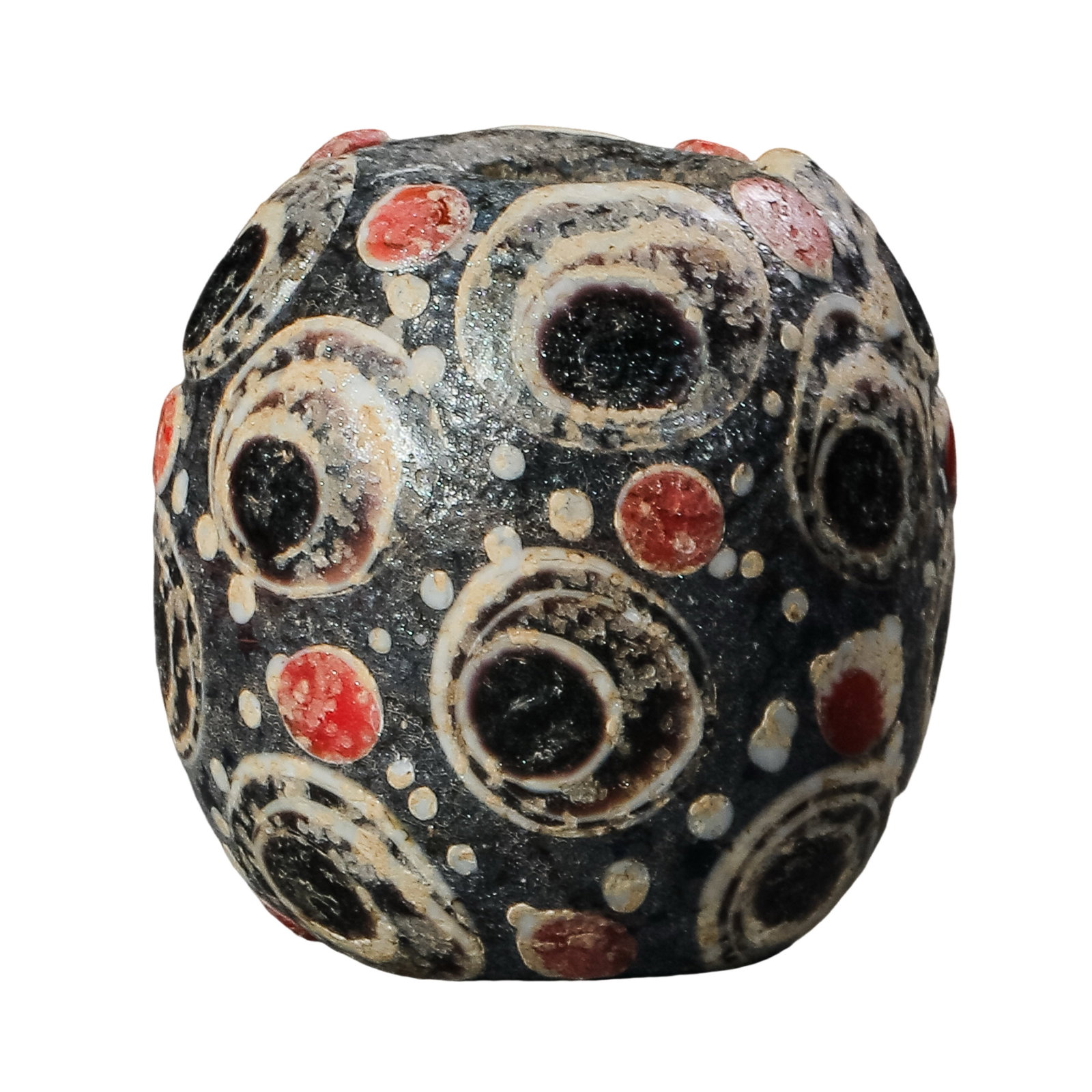 Warring States Period Polychrome Glass “Eye Bead?? (5th–3rd century BCE): Dimensions: H. 2.9 cm, Dia. 2.9 cm, Weight: 34 g (H. 1.14 in, Dia. 1.14 in); Warring States Period (5th–3rd century BCE)?Condition & Provenance: Good overall condition with natural weathering, areas