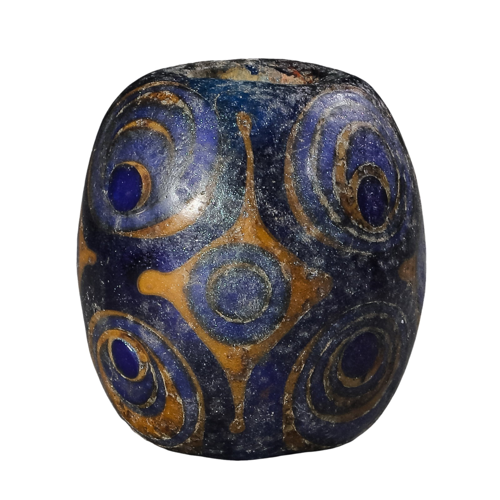 A Warring States Seven-Eye Blue-Ground Eye Bead, Ancient Chinese Glass Bead (5th–3rd century BCE): Dimensions: L. 2.6 cm × H. 2.7 cm (approx. 1.02 × 1.06 in), weight 23 g (approx. 0.81 oz), Warring States Period (5th–3rd century BCE)?Condition & Provenance: Overall well preserved. The bead reta