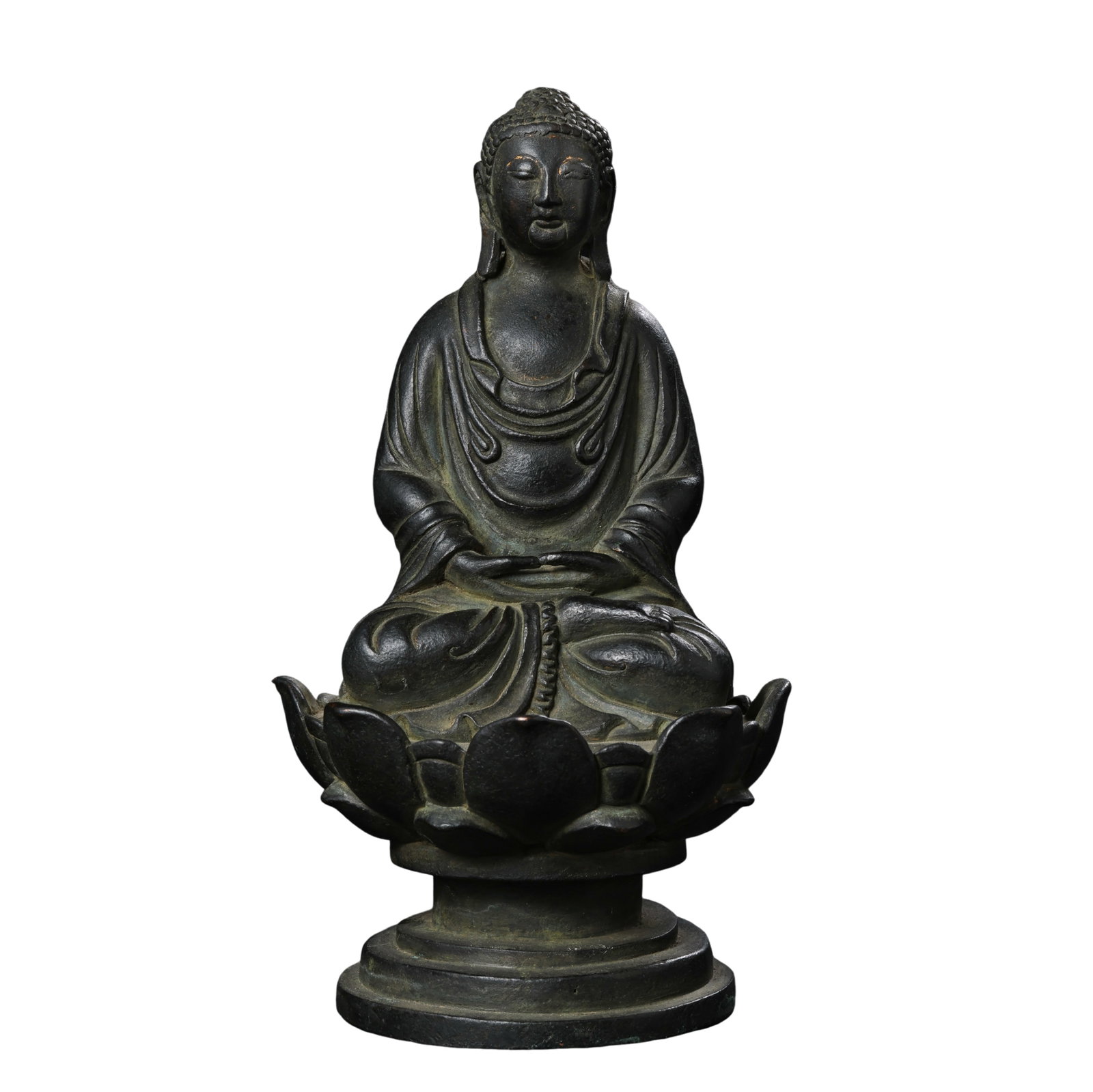 Ming Dynasty Bronze Seated Shakyamuni Buddha, 14th–17th Century: Dimensions: Ming Dynasty (14th–17th Century), H. 17.5 cm (6.9 in), W. 9.5 cm (3.7 in), Weight 1100 g (2.43 lb), approximately 0.38 ft in height?Condition & Provenance: Overall in good condition. The