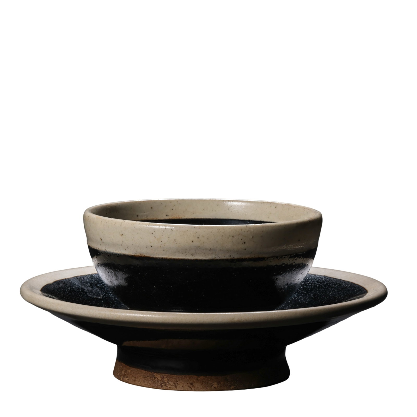 Song Dynasty Black Glazed Tea Bowl with Matching Stand Set, 10th–13th Century: Dimensions: Song Dynasty (10th–13th Century), Overall H. 6 cm (2.4 in), Stand Diameter 13 cm (5.1 in), approximately 0.2 ft in height?Condition & Provenance: Overall in good condition. The tea bowl 