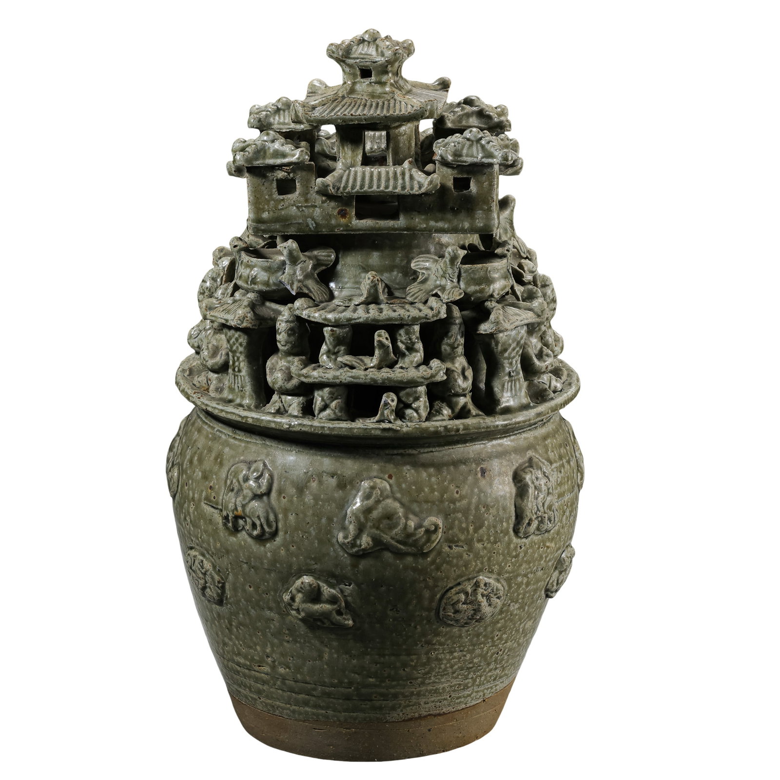Eastern Jin Dynasty Yue Kiln Celadon Molded Granary Jar (Soul Jar) (1 of 11)