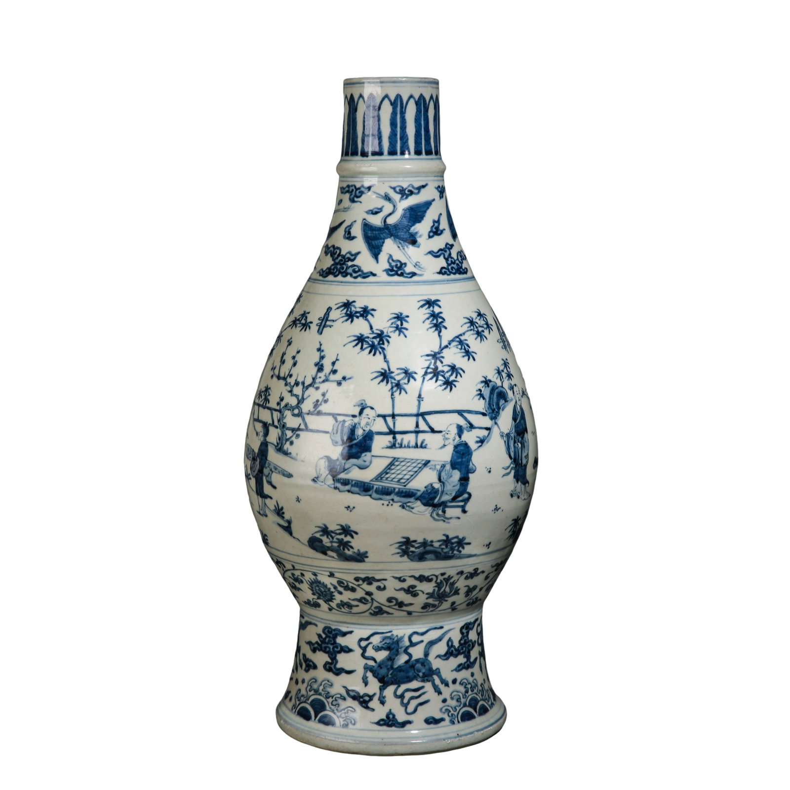 Large Ming Dynasty Jiajing Period Blue and White Vase with Scholars Gathering, Cranes and Heavenly: Dimensions: Height 63 cm (24.80 inches, 2.07 feet); Mouth Diameter 9 cm (3.54 inches, 0.30 feet)?Condition & Provenance: Good overall condition. The vase retains a strong original form with a soft blu