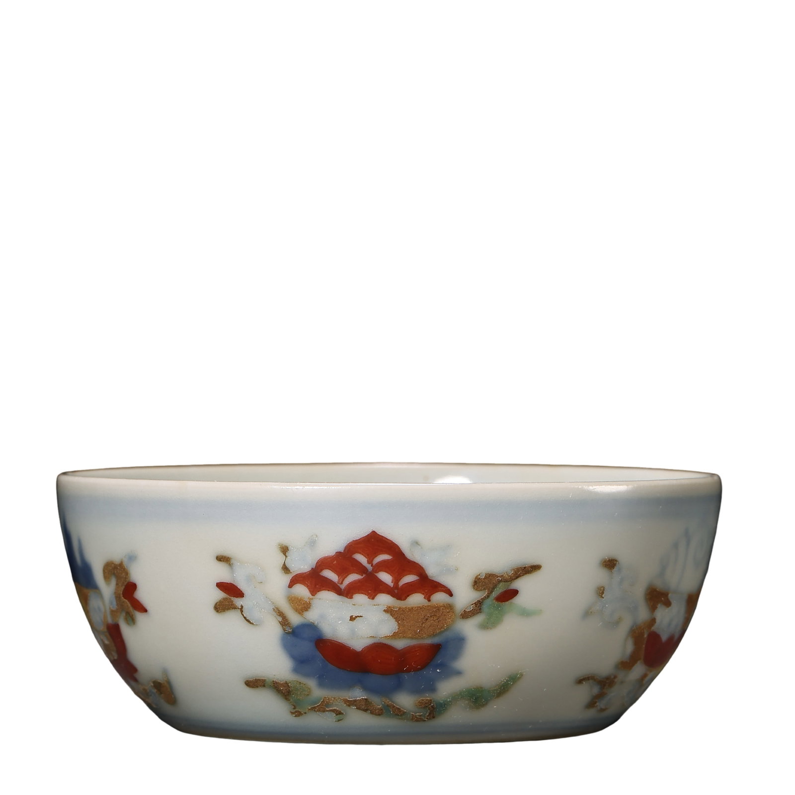 Chenghua Period, Ming Dynasty (1465–1487) Doucai “Eight Buddhist Treasures?? Stemless Cup with: Dimensions: Diameter 7.2 cm (2.83 in), Height 2.7 cm (1.06 in); Ming Dynasty, 15th Century?Condition & Provenance: Well preserved overall, with a fine and delicate porcelain body, smooth luminous glaz