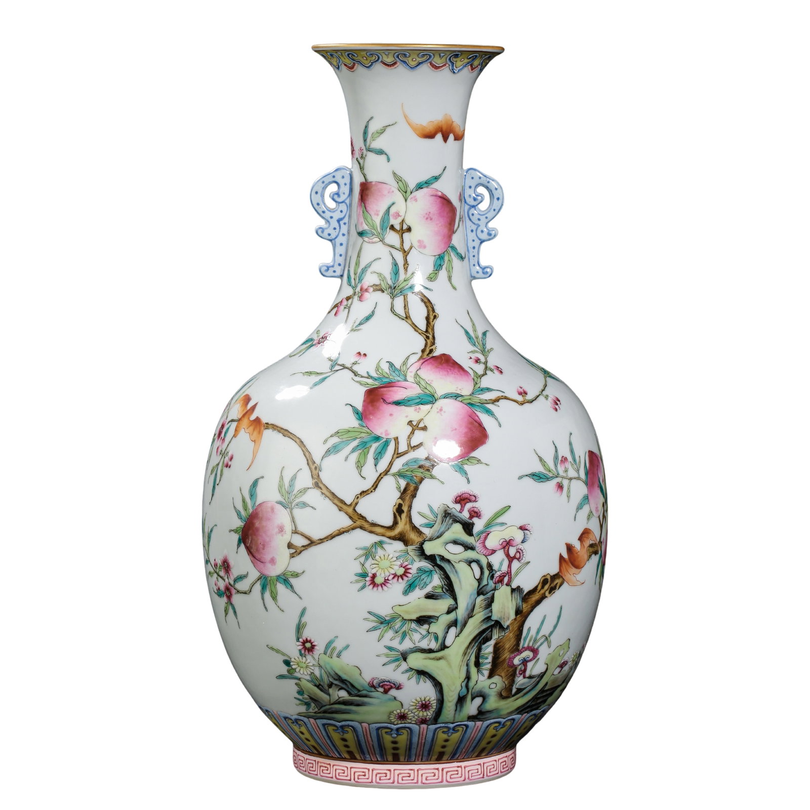 Qianlong Period, Qing Dynasty (1736–1795) Famille Rose “Nine Peaches and Five Bats?? Bottle (1 of 13)