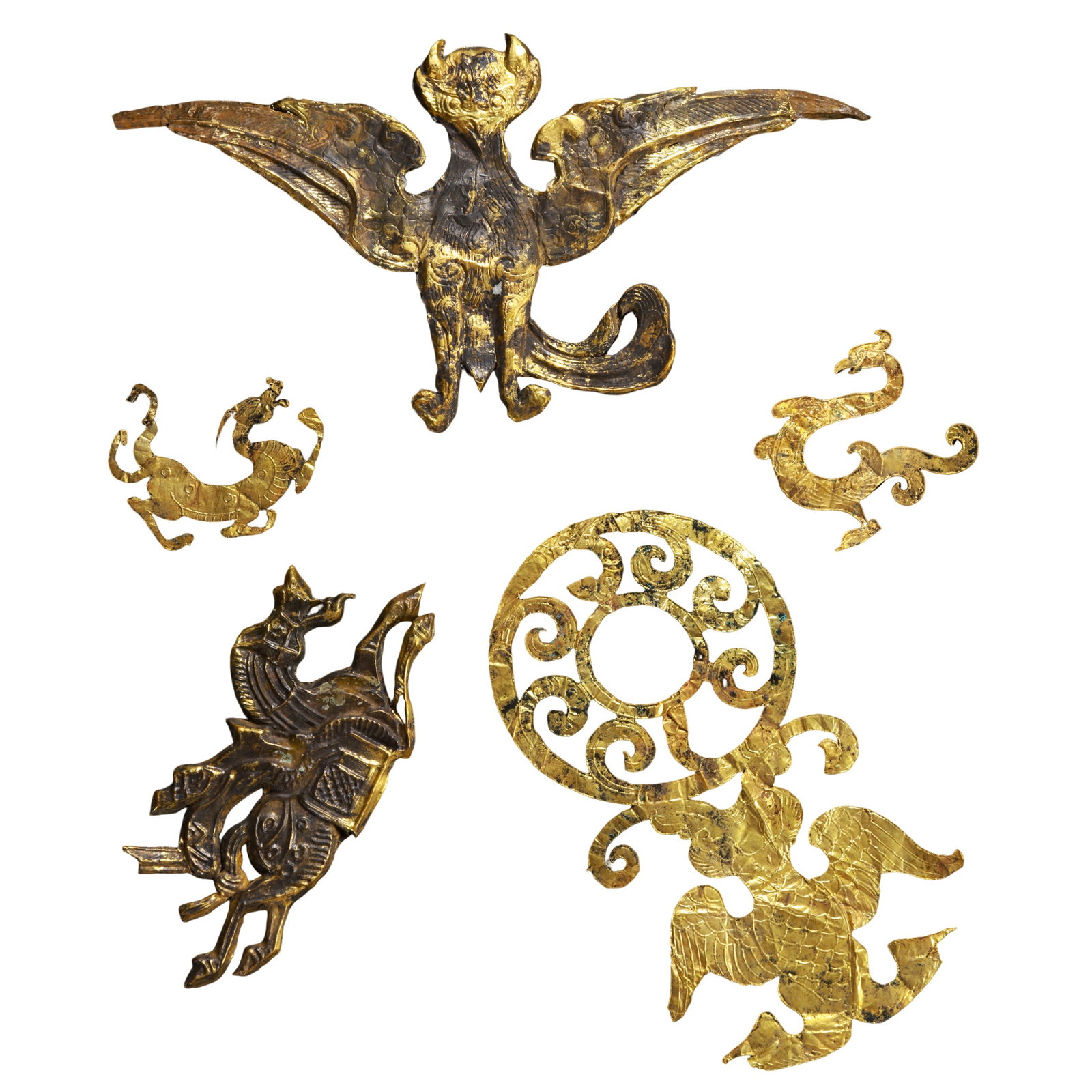 Tang Dynasty (7th–10th Century) Set of Six Gold Openwork Mythical Beast and Divine Bird Decorative (1 of 10)