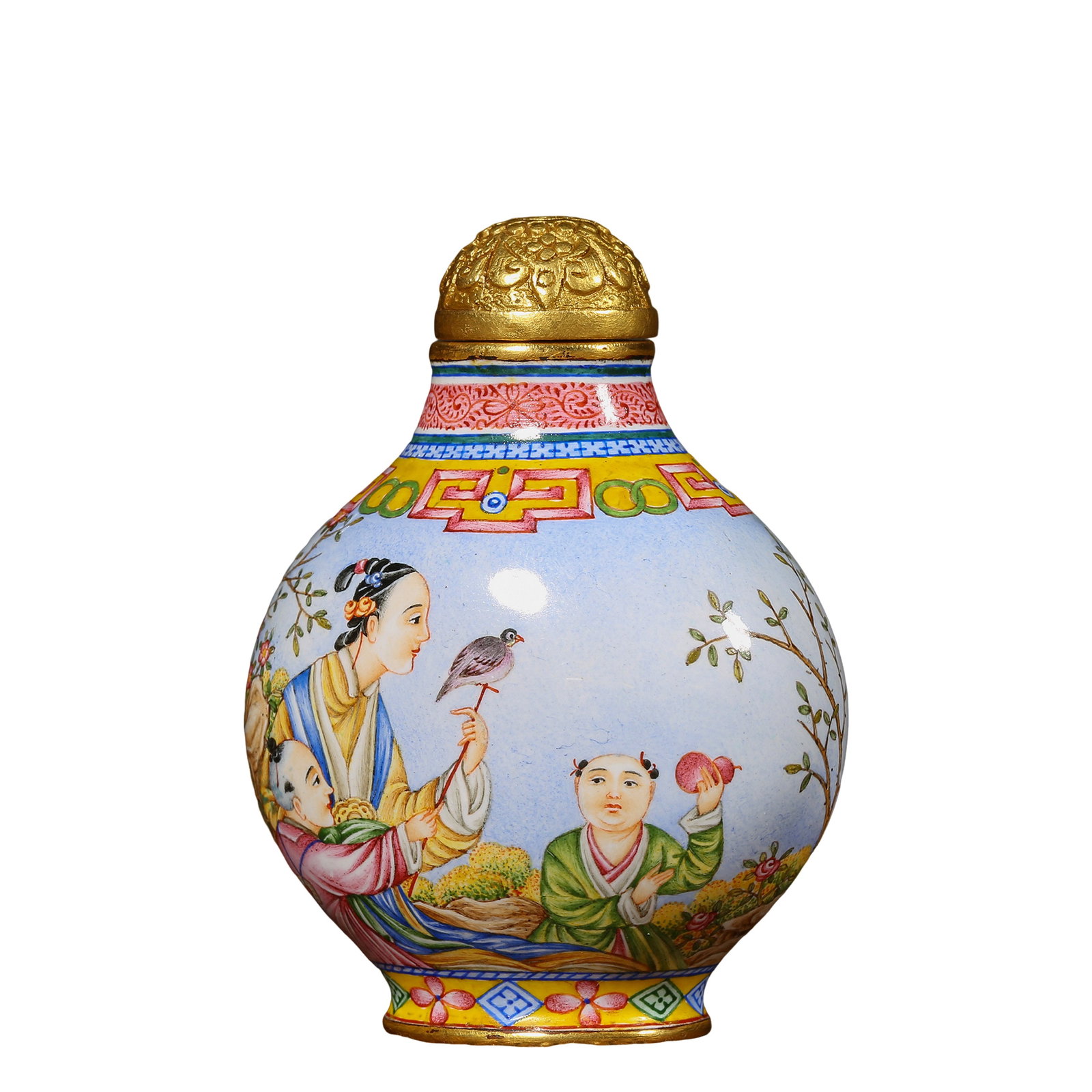 Qing Dynasty, Qianlong Period (1736–1795) Copper-Bodied Painted Enamel Snuff Bottle with Ladies (1 of 11)