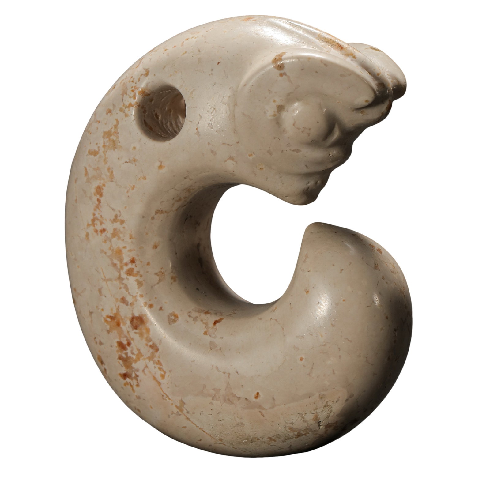 Neolithic Hongshan Culture Calcified “Chicken-Bone White?? Jade Animal-Head C-Shaped Dragon (1 of 6)