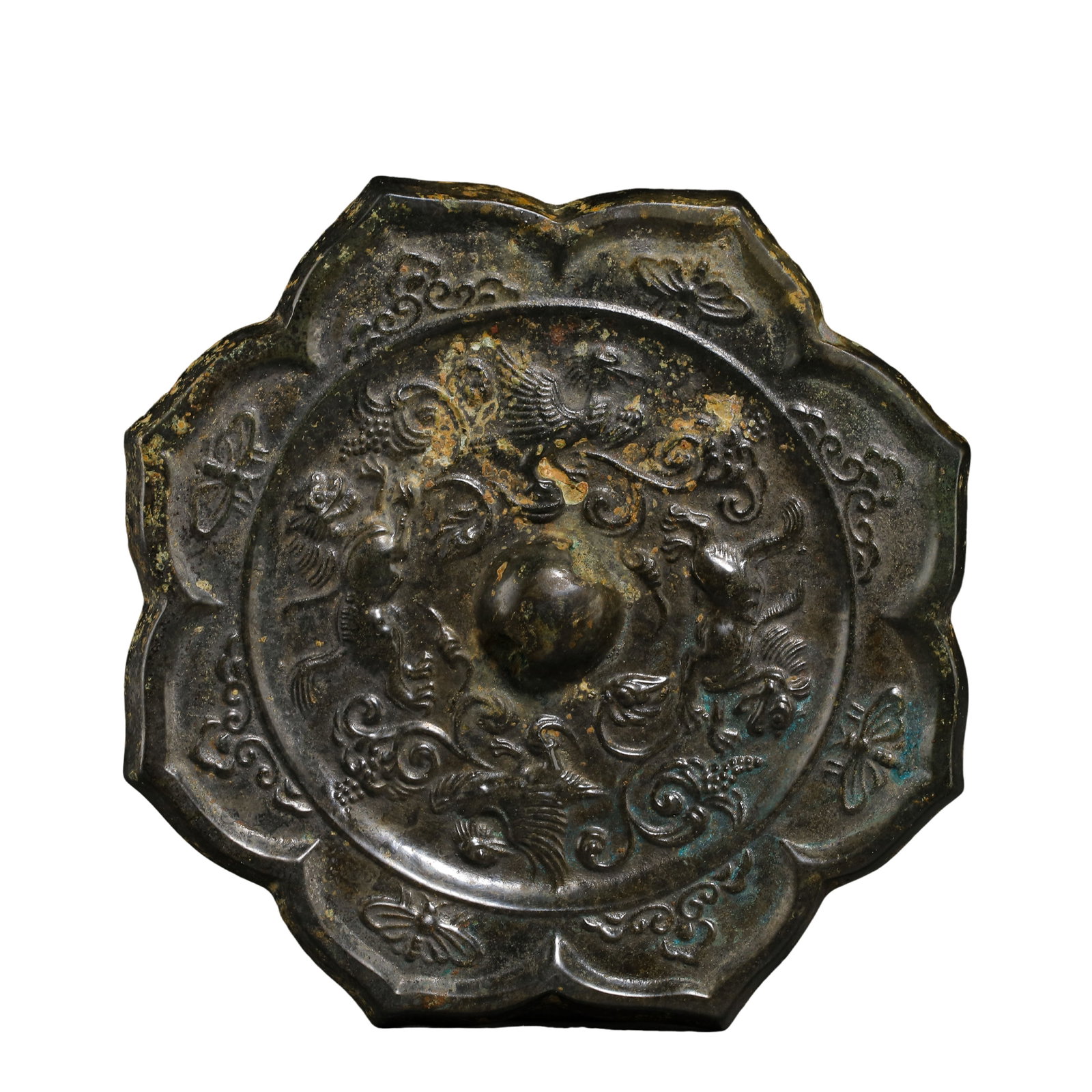 Tang Dynasty (618–907) A.D. Eight-Lobed Bronze Mirror with Auspicious Beasts, Phoenix Birds and (1 of 7)