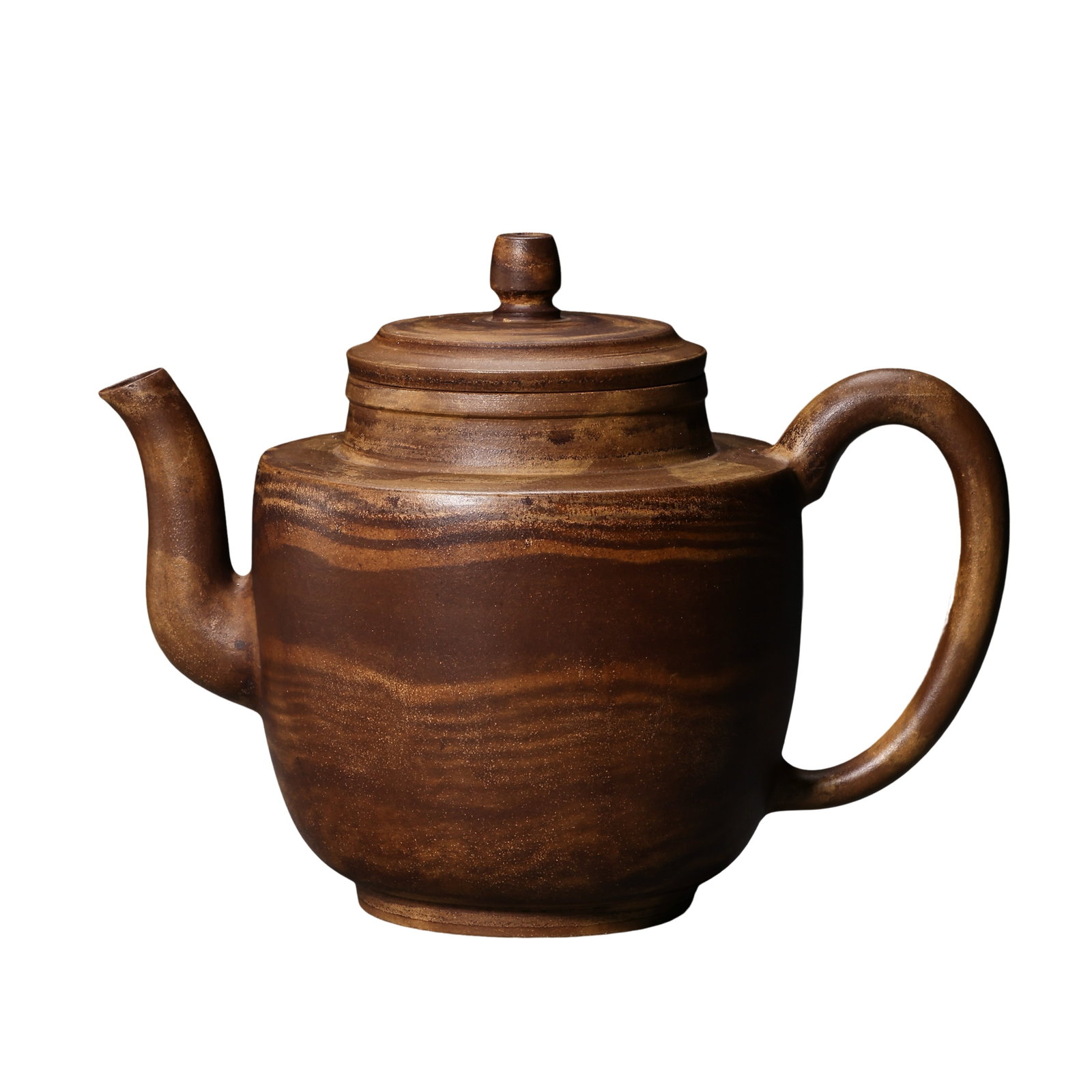 Late Qing Dynasty (19th Century) Zisha Stoneware Teapot with Intricate Marbled Clay Decoration: Dimensions: Height 12 cm (4.7 in), Width 15.5 cm (6.1 in), 19th Century?Condition & Provenance: The teapot is well preserved with a naturally aged surface, warm patina, and clearly defined marbled cla