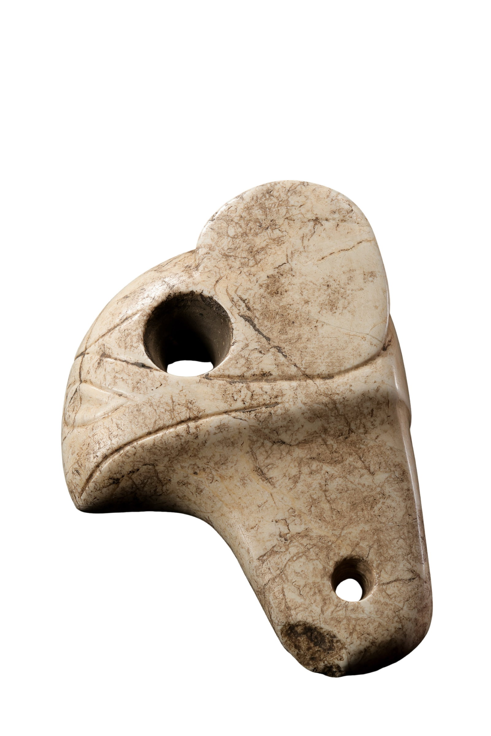 Hongshan Culture (7500–2900 BCE) Calcified “Chicken-Bone White?? Jade Carved Beast-Head (1 of 8)
