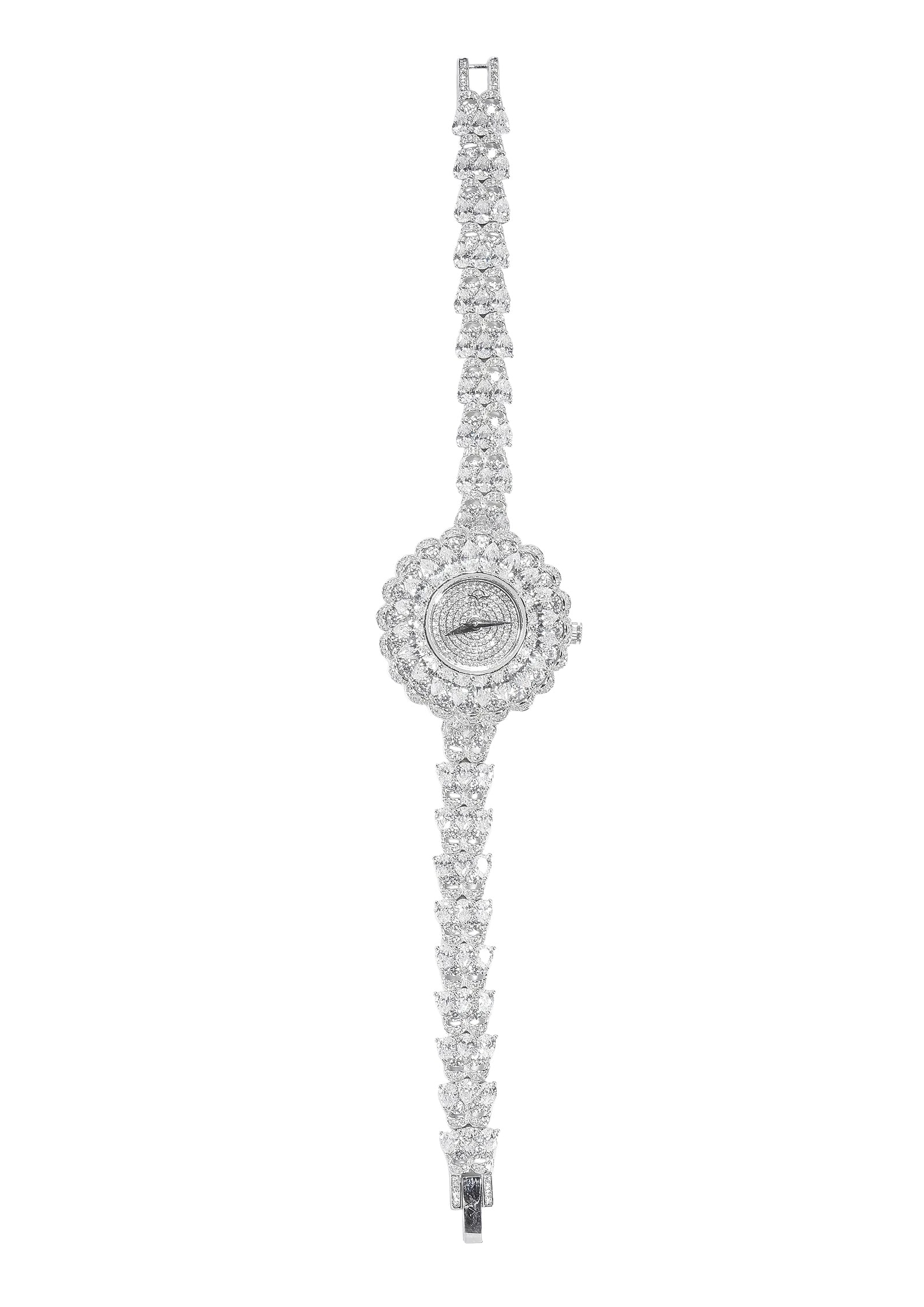 Modern Diamond Floral Ladies' Jewelry Wristwatch: Dimensions: Overall Length 19.5 cm (7.68 in), Case Diameter 3.2 cm (1.26 in), Total Weight 39 g?Description: This luxurious modern ladies' jewelry wristwatch is beautifully crafted with a white gold b