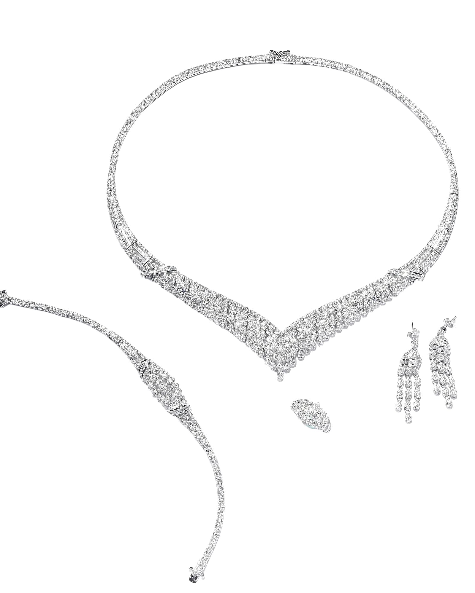Modern Luxury Diamond Jewelry Suite (Necklace, Bracelet, Earrings, and Statement Ring) (1 of 4)