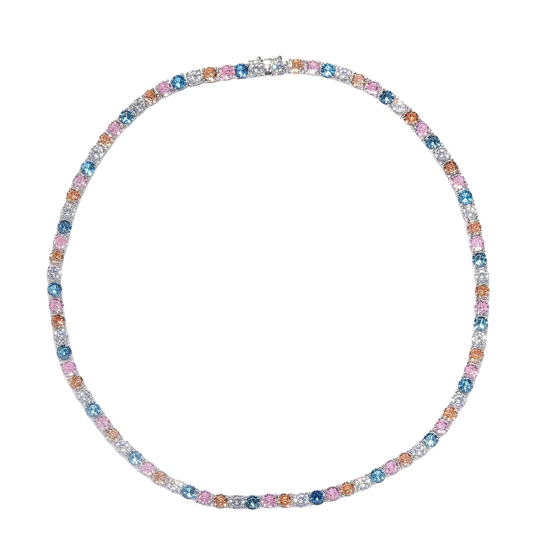 Modern Macaron Rainbow Gemstone Tennis Choker Necklace: Period: 21st Century Contemporary, expertly crafted after 2020 as a modern luxury jewelry design.?Dimensions: Inner Diameter 15.5 cm (6.10 in), Total Weight 40 g.?Description: This elegant contemporar