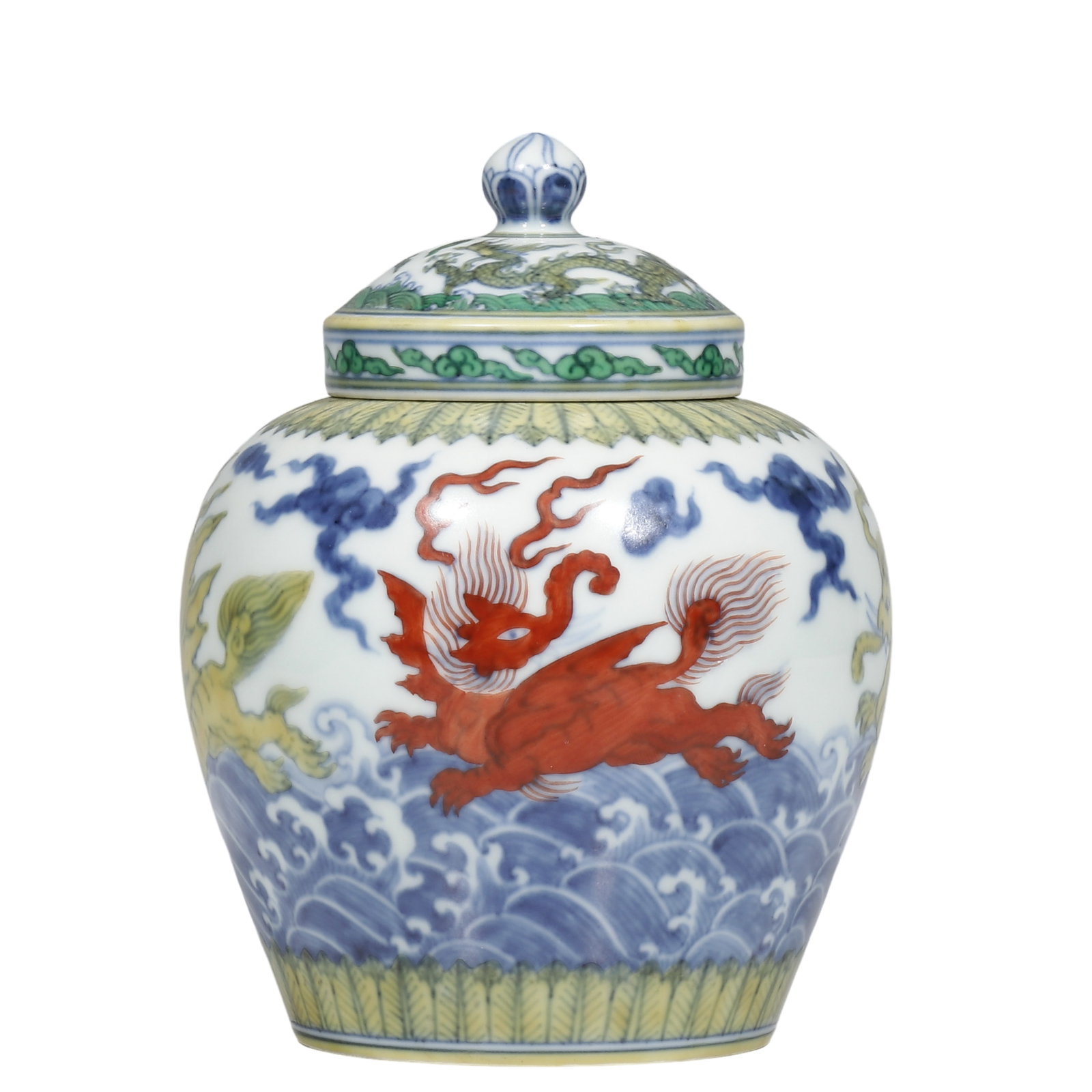 Chenghua Period Ming Dynasty Dou?cai “Tian?? Mark Covered Jar with Sea?Beast Motif (1 of 6)