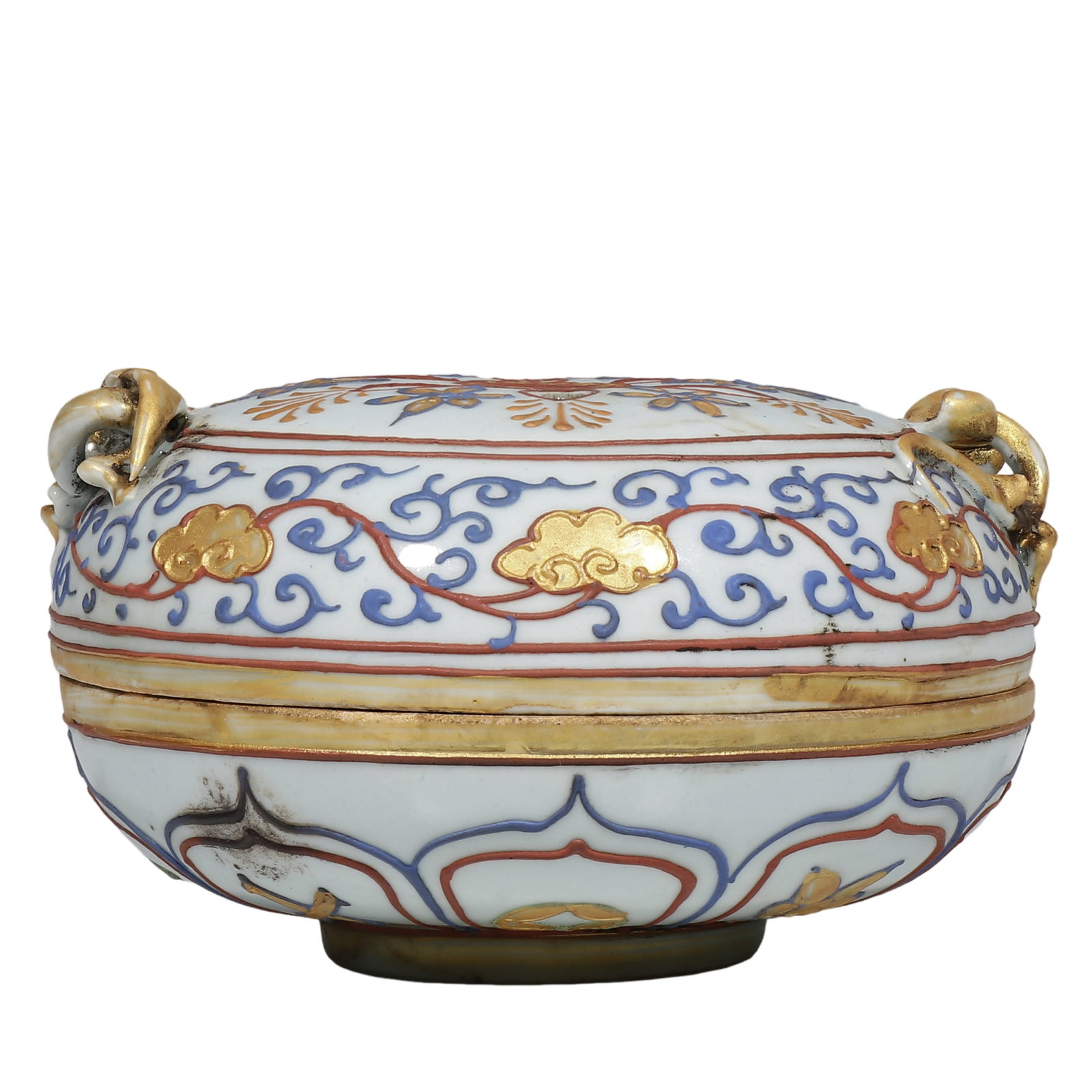 Ming Wucai Gilt?Decorated Censer Box with Moulded Chilong and Eight Treasures Motif (1 of 6)