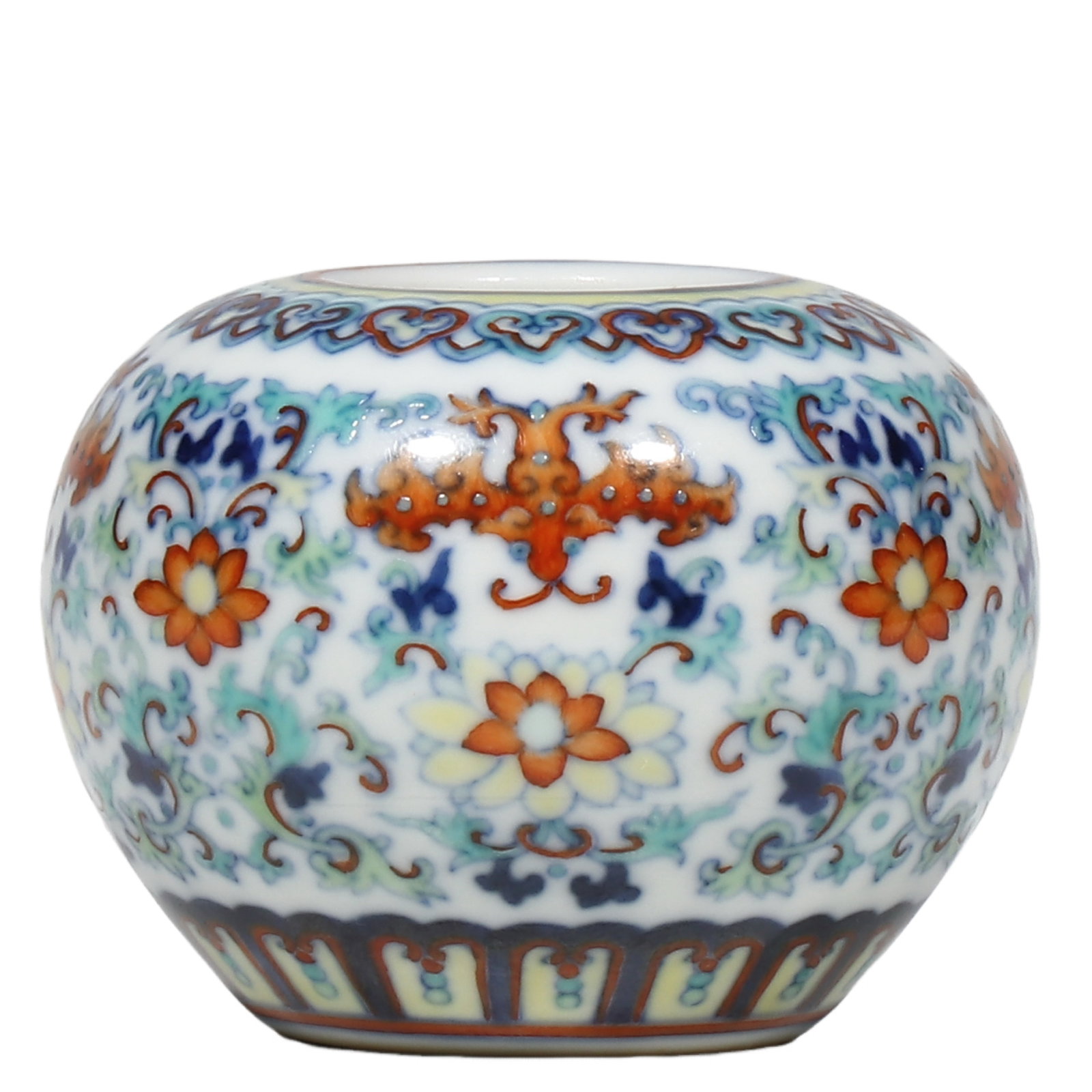 Qianlong Period Doucai Porcelain Water Pot with Interlocking Floral and Bat Motifs (1 of 6)