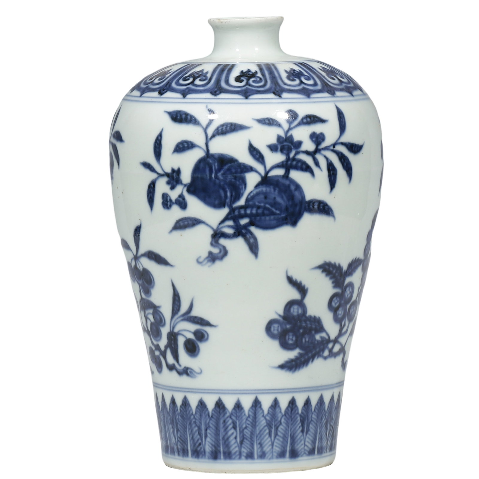 Ming Yongle, Blue and White Meiping Vase with Fruit Sprays: Dimensions?H.25.5cm Condition & Provenance?Perfect condition, no chips or cracks, glaze well?preserved, natural wear on base. Formerly private collection of Richard Hayes, San Francisco, California, U