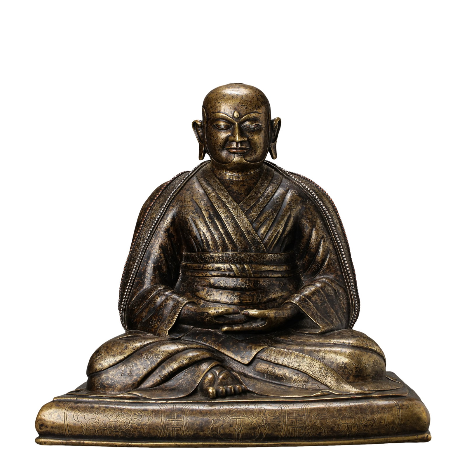 Tibetan Copper Seated Lama (Sakya Master), 18th Century, Qing Dynasty: Dimensions?Overall Height 37?cm (14.57?in), Overall Width 40?cm (15.75?in), Weight 13.2?kg (29.10?lbs) Condition & Provenance?Single?piece lost?wax casting. Fully intact, no damage, repair or welding.