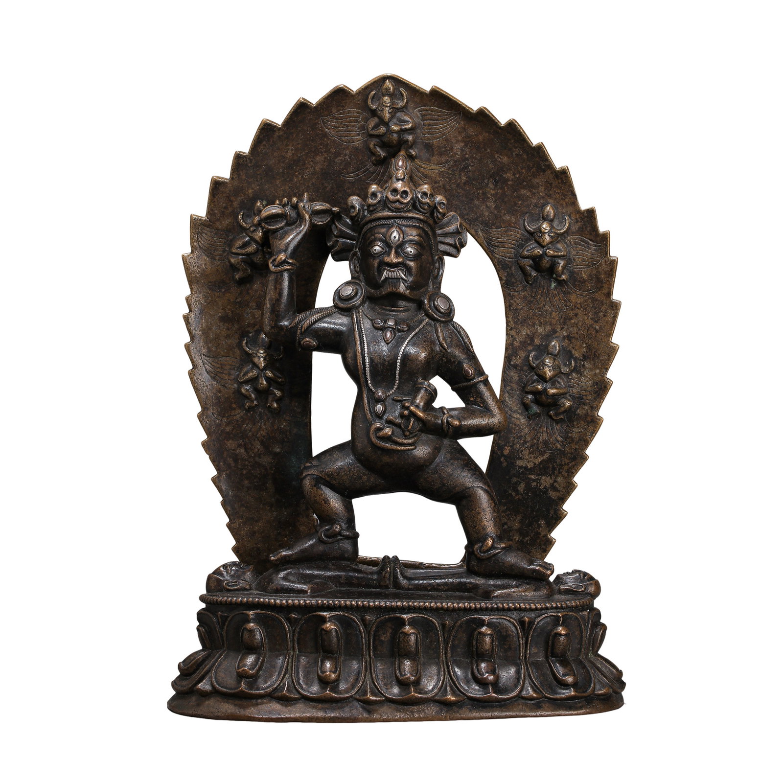 Tibetan Copper?Alloy Statue of Vajrapani, 18th Century, Qing Dynasty: Dimensions?Overall Height 21?cm (8.27?in), Overall Width 16?cm (6.30?in), Weight 1315?g (2.90?lbs) Condition & Provenance?Main deity, flame?mandorla and lotus base are original matching ensemble. The