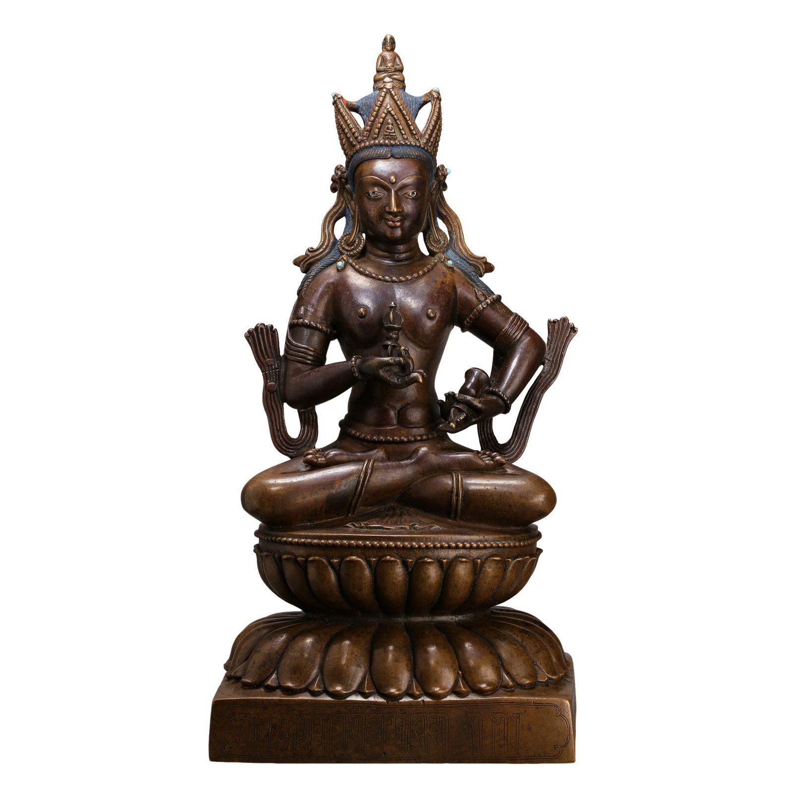 Tibetan Copper?Alloy Statue of Vajrasattva, 18th Century, Qing Dynasty: Dimensions?Overall Height 36.5?cm (14.37?in), Overall Width 18?cm (7.09?in), Weight 5.8?kg (12.79?lbs) Condition & Provenance?The main figure and integrated?lotus?square base are cast as one original