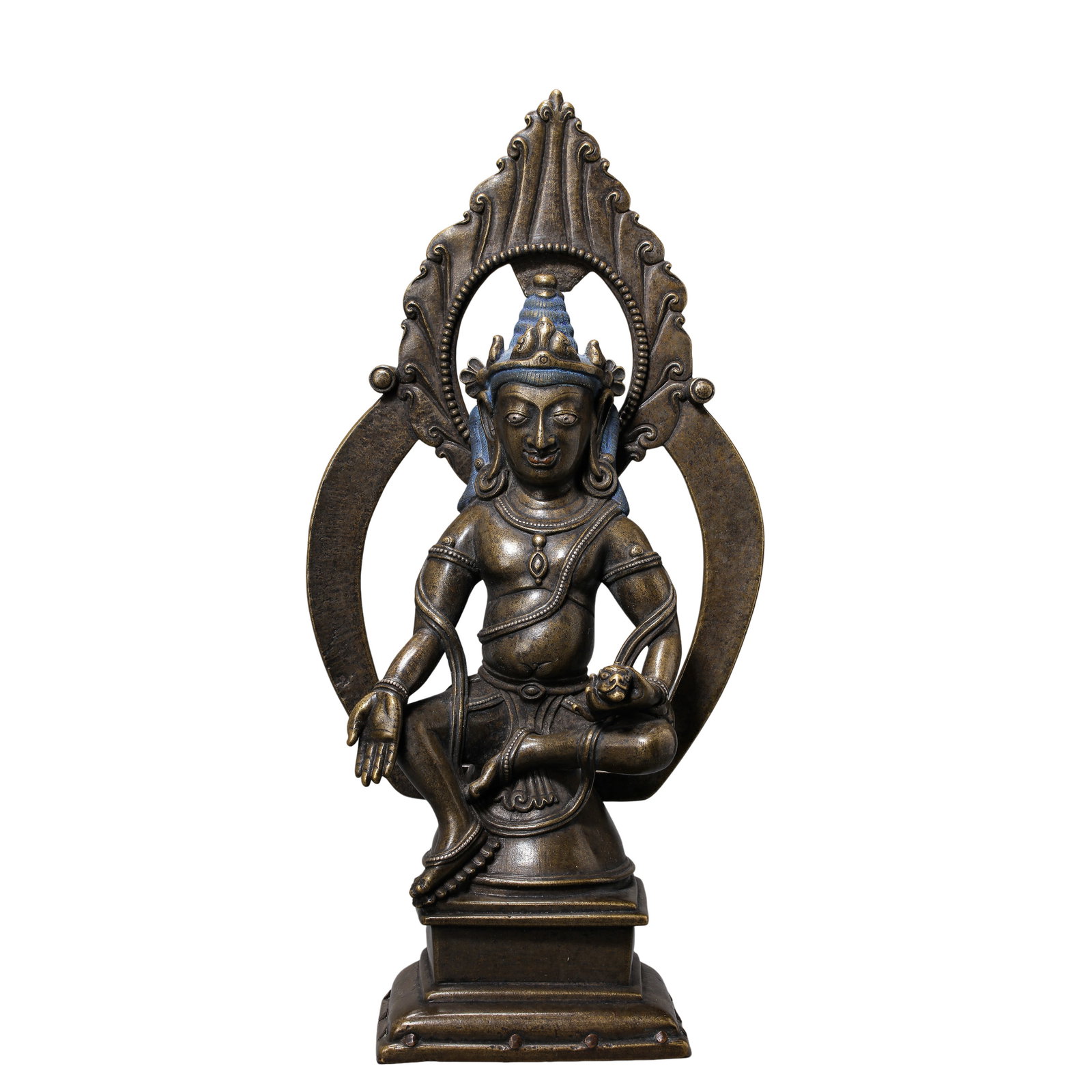 Tibetan Copper Statue of Jambhala, 18th Century, Qing Dynasty: Dimensions?Overall Height 34?cm (13.39?in), Overall Width 17?cm (6.69?in), Weight 2994?g (6.60?lbs) Condition & Provenance?Lost?wax casting, main figure and mandorla cast as one integral piece. Fully
