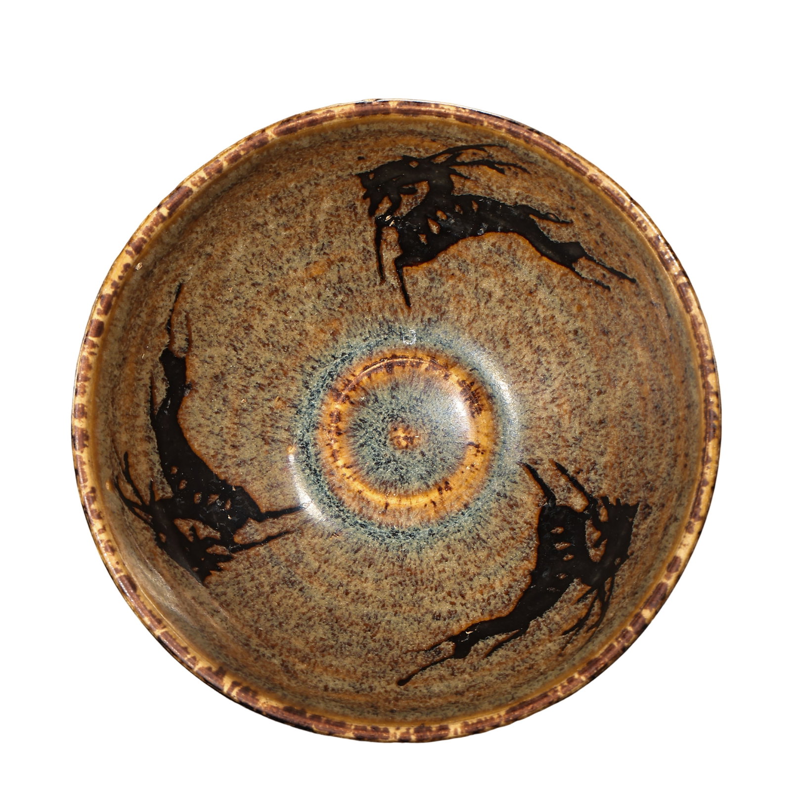 Southern Song Dynasty (12th–13th Century) Jizhou Kiln Paper-Cut Appliqué Bowl with Three Deer: Dimensions: Height 5.7 cm (2.2 in / 0.19 ft), Mouth Diameter 11.5 cm (4.5 in / 0.38 ft), Southern Song Dynasty, 12th–13th Century?Condition & Provenance: Overall in good condition, with natural kiln