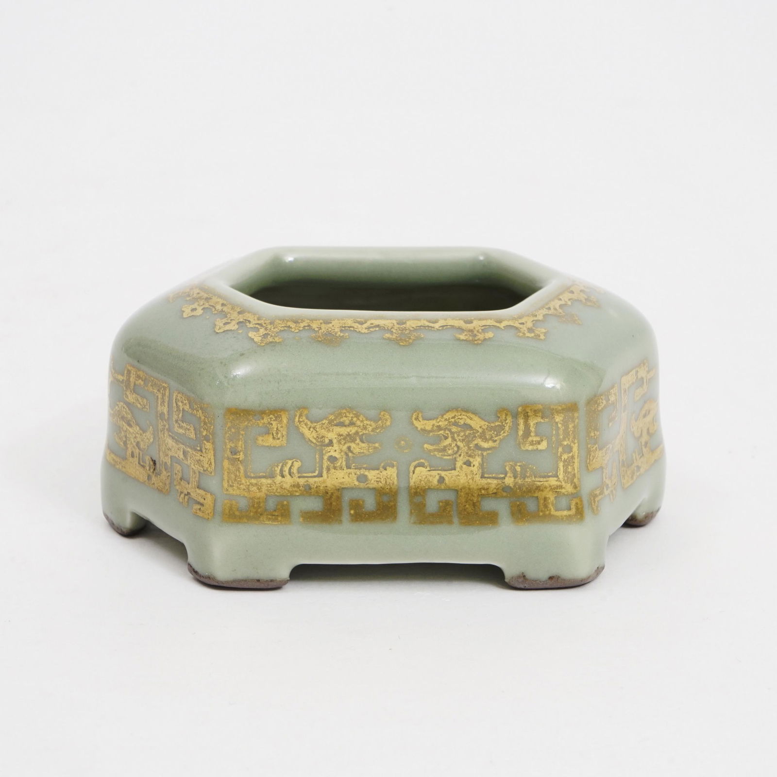 A piece of pea celadon glaze with gold tracing water (1 of 6)
