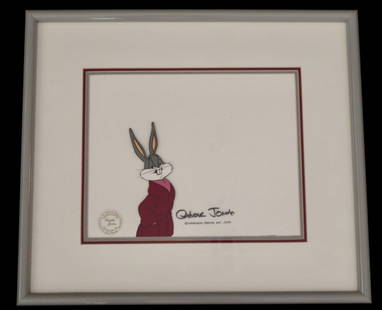 Warner Bros, Inc. c. 1979 Bugs Bunny Original Cel Art: Warner Brothers, c. 1979. Original production cel from The Bugs Bunny Road Runner Movie, directed by Chuck Jones. This is a 12-Field cel, hand signed by Chuck Jones, with a Linda Jones Enterprises