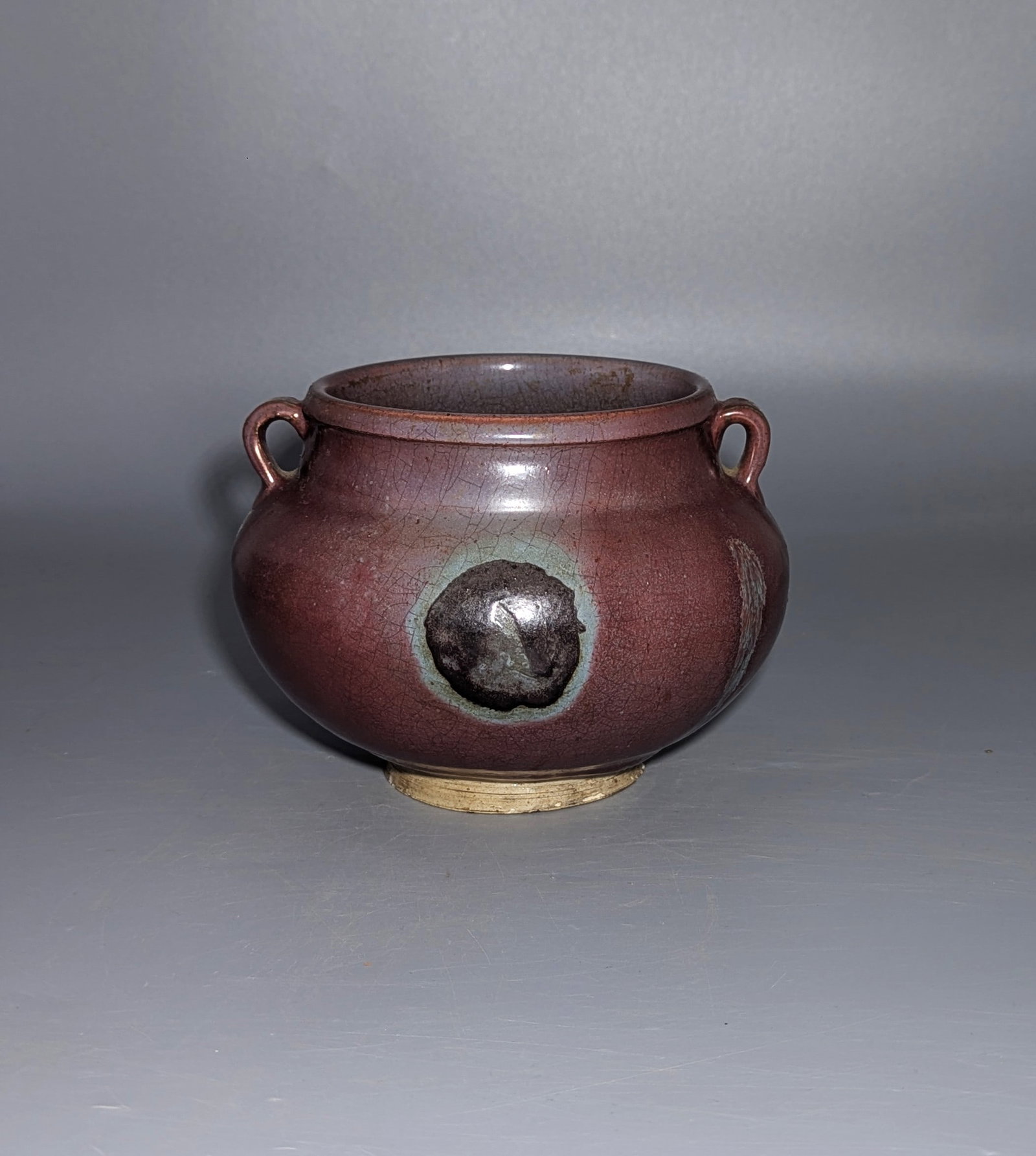 Jun-Type Splashed Glazed Two-Handled Ceramic Jar / Censer - 2