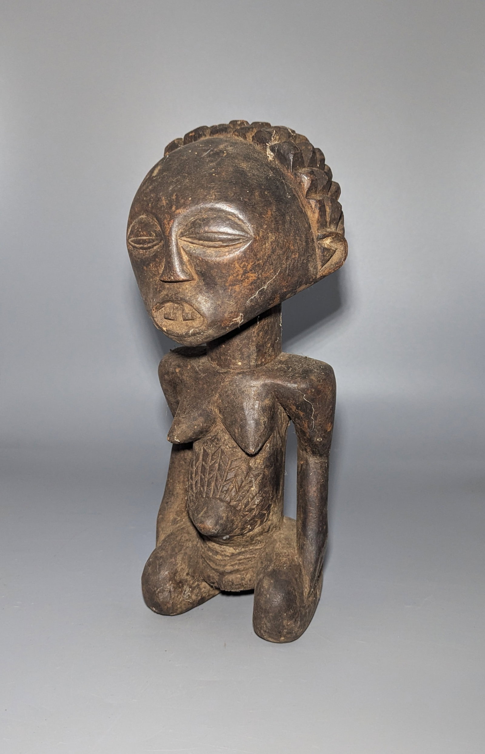 Luba Carved Wood Kneeling Female Figure, Democratic Republic of Congo (1 of 6)