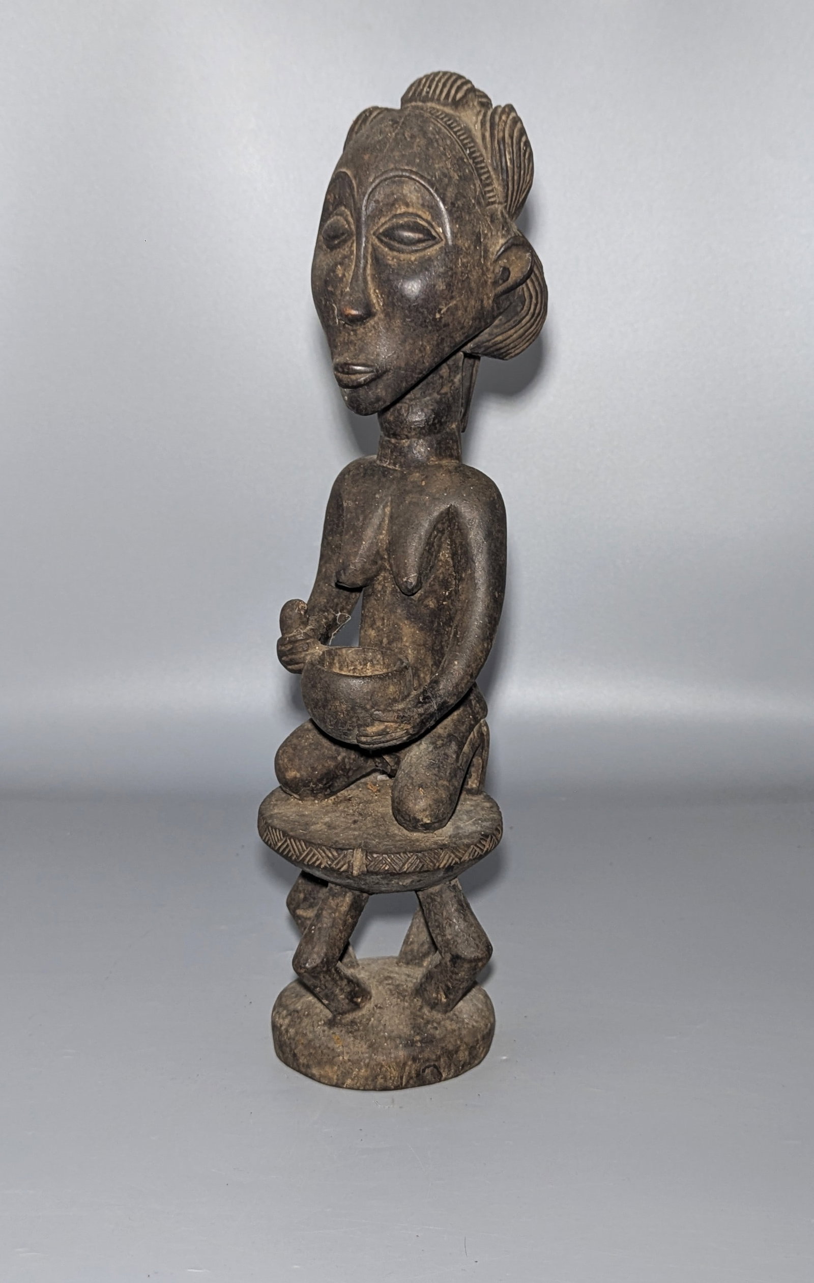 Shankadi-Luba Style Carved Wood Female Bowl-Bearer Figure, DRC (1 of 6)