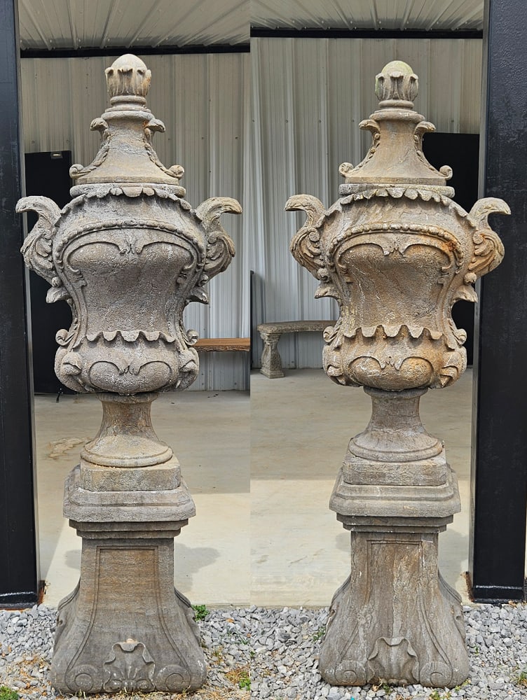 (2) Carved Stone Monument Urns (1 of 4)