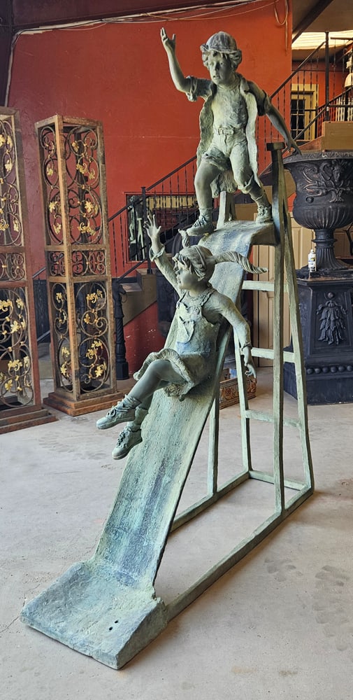 Cast Bronze Kids on Slide Sculpture (1 of 3)