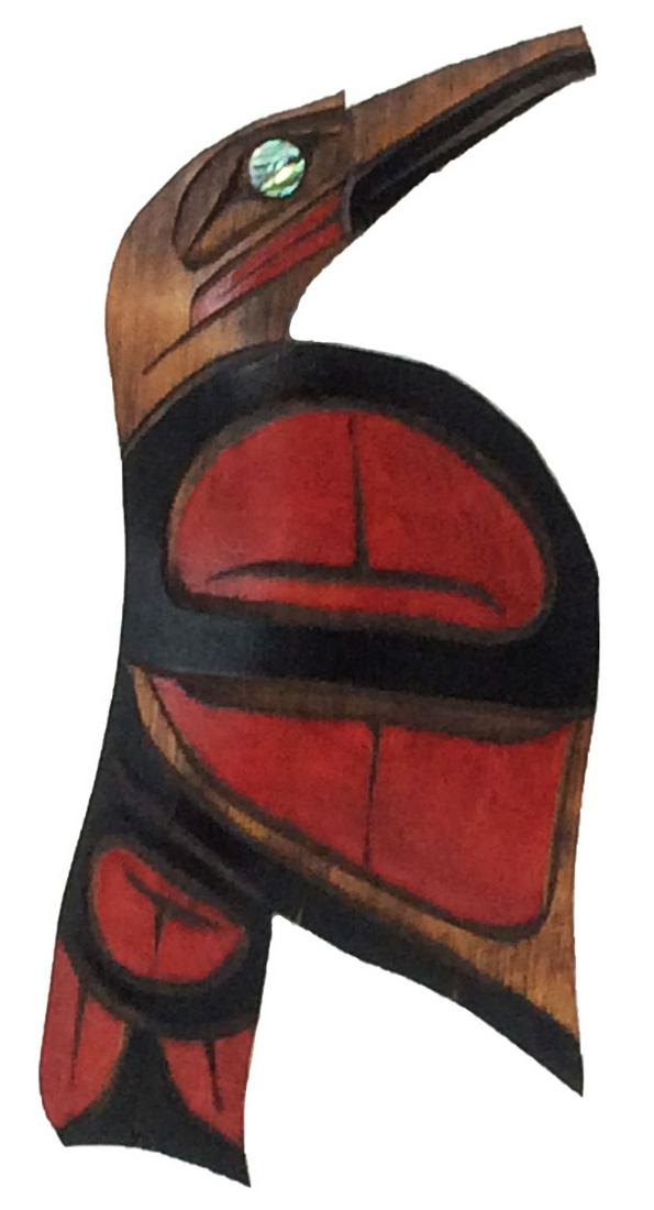 First Nations Wood Carving Bird Abalone Eye (1 of 2)