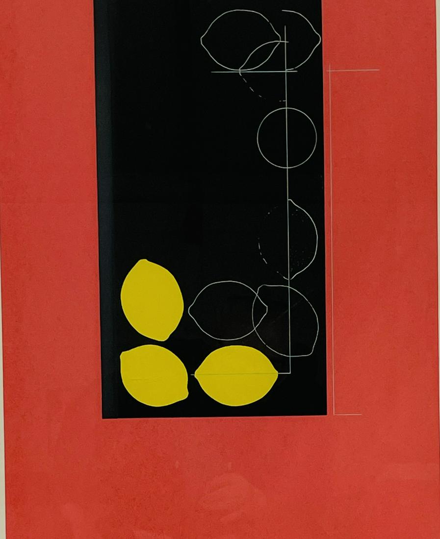 Yoshisuke Funasaka Contemporary Woodblock: Artist: Yoshisuke Funasaka (Japanese, b. 1939) Medium: Color Woodblock Print” Woodblock print, lemons within color blocks. Signed, dated 1973, and numbered 40/100. Very good condition, very ligh