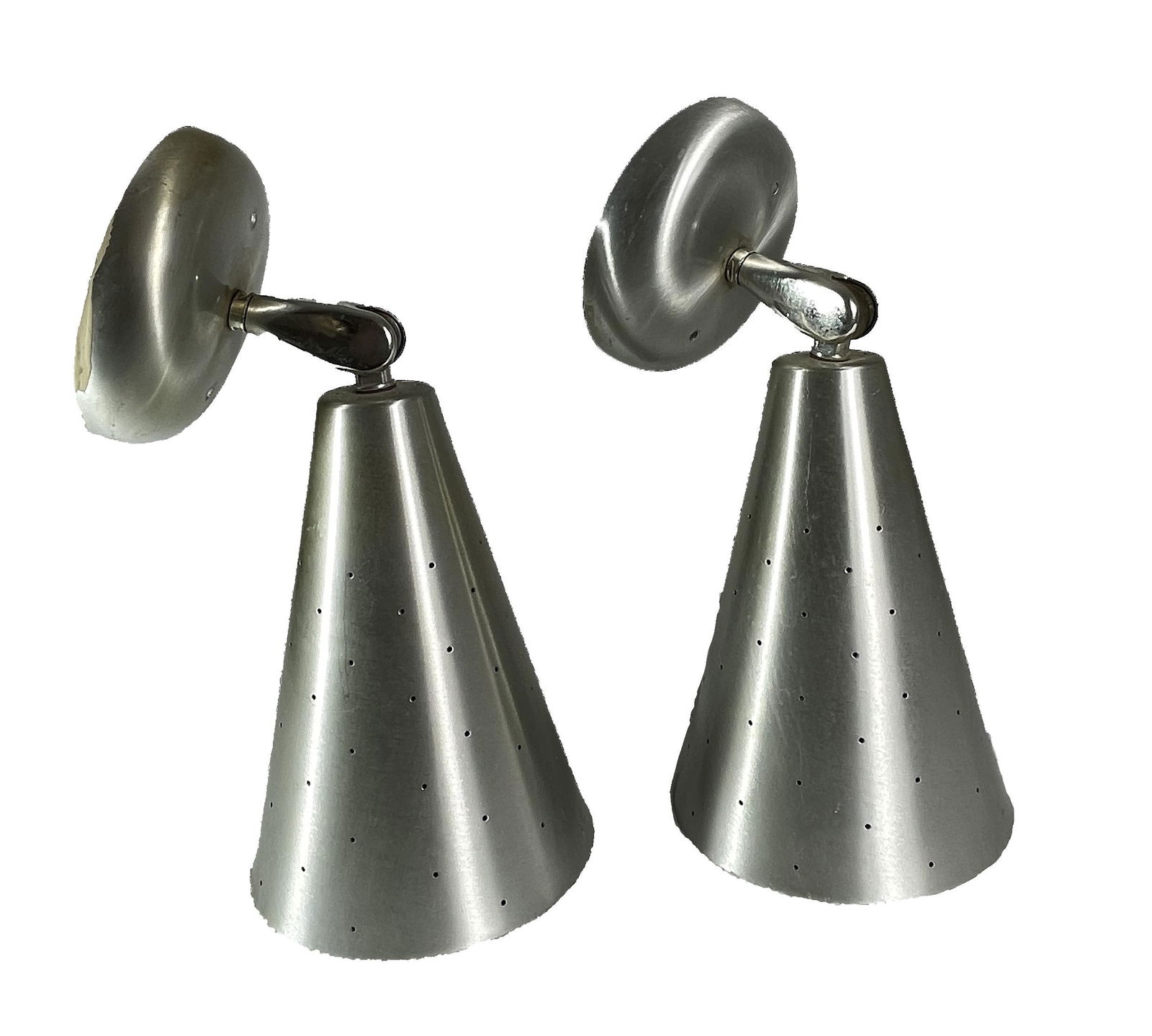 Pair Mid-Century Modern Aluminum Cone Wall Sconces Pin (1 of 4)